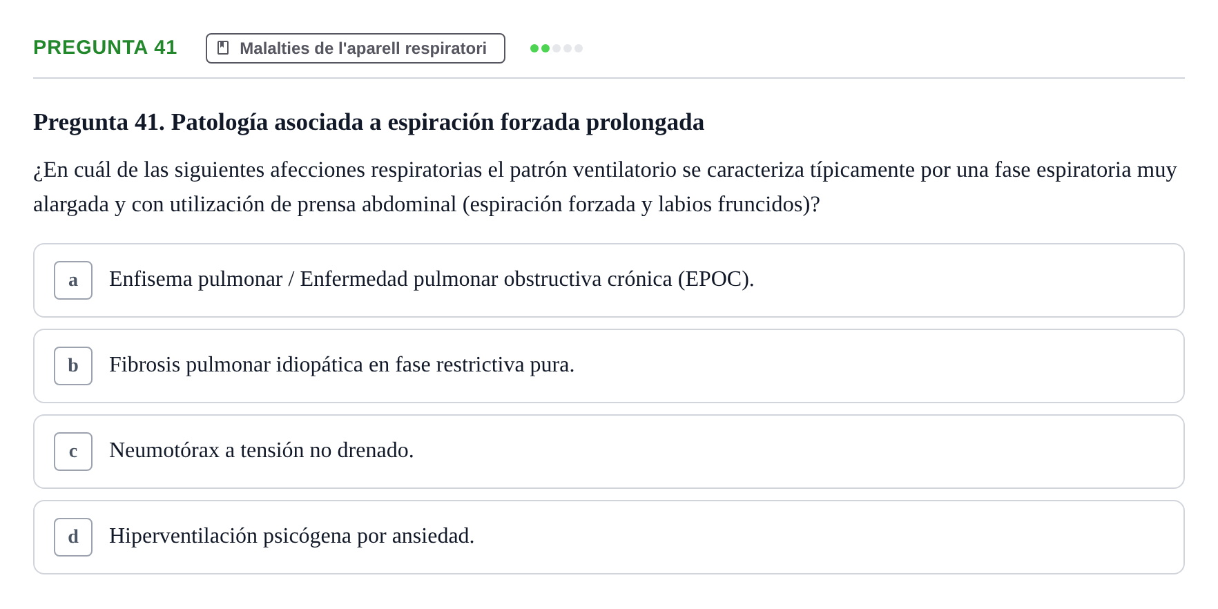 Enunciado: Pregunta 41 · Infermeria clínica I UB Examen de Enfermería Clínica: Cuidados Médico-Quirúrgicos