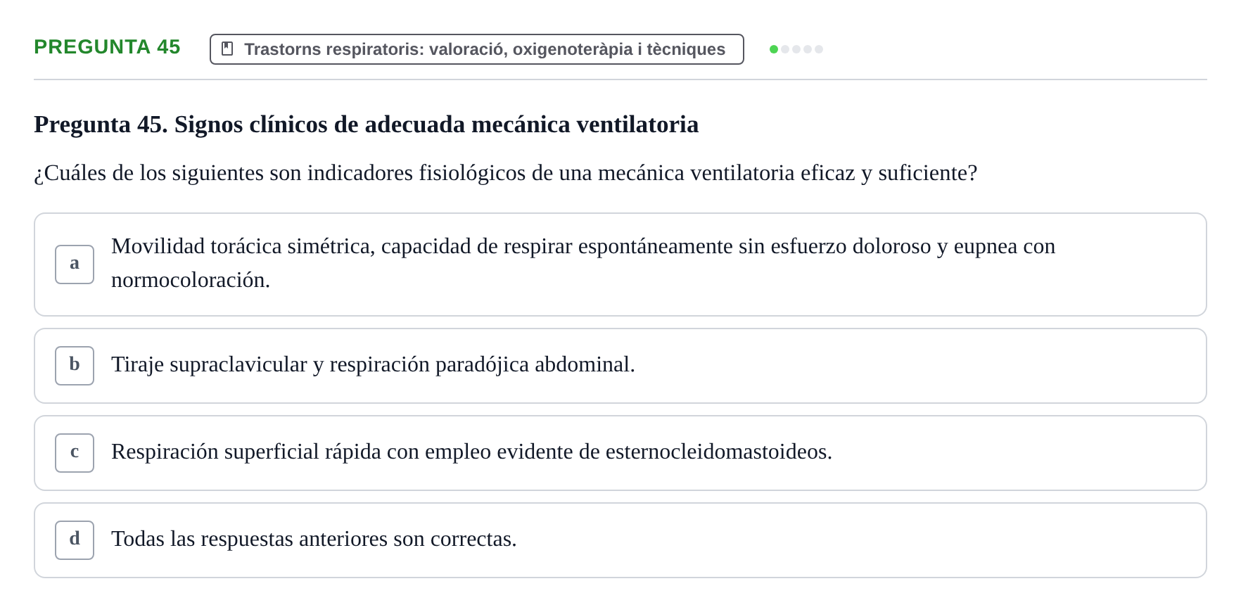 Enunciado: Pregunta 45 · Infermeria clínica I UB Examen de Enfermería Clínica: Cuidados Médico-Quirúrgicos