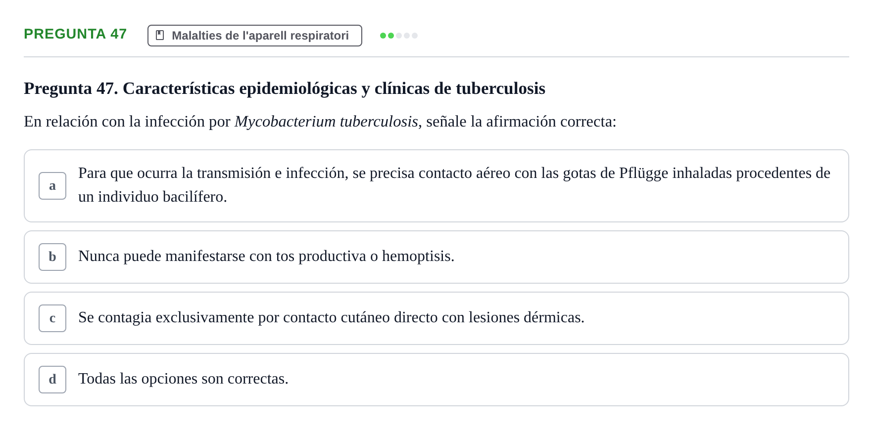 Enunciado: Pregunta 47 · Infermeria clínica I UB Examen de Enfermería Clínica: Cuidados Médico-Quirúrgicos