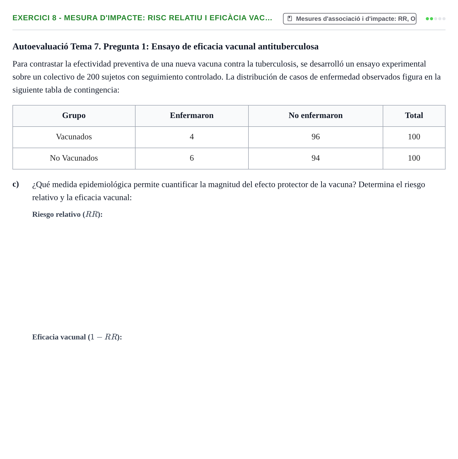 Enunciado: 8 - Mesura d'impacte: Risc relatiu i eficàcia vac…