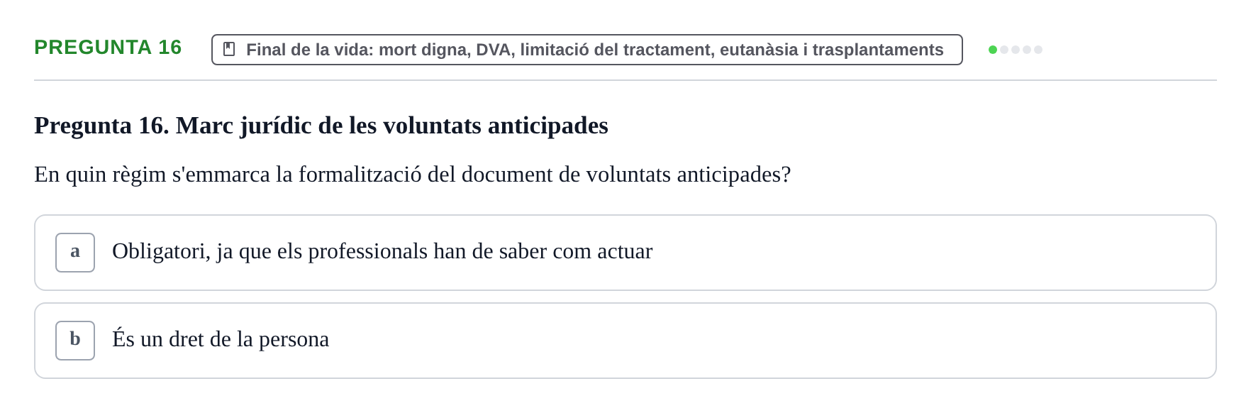 Enunciado: Pregunta 16 · ètica i legislaciò en infermeria UB 2023