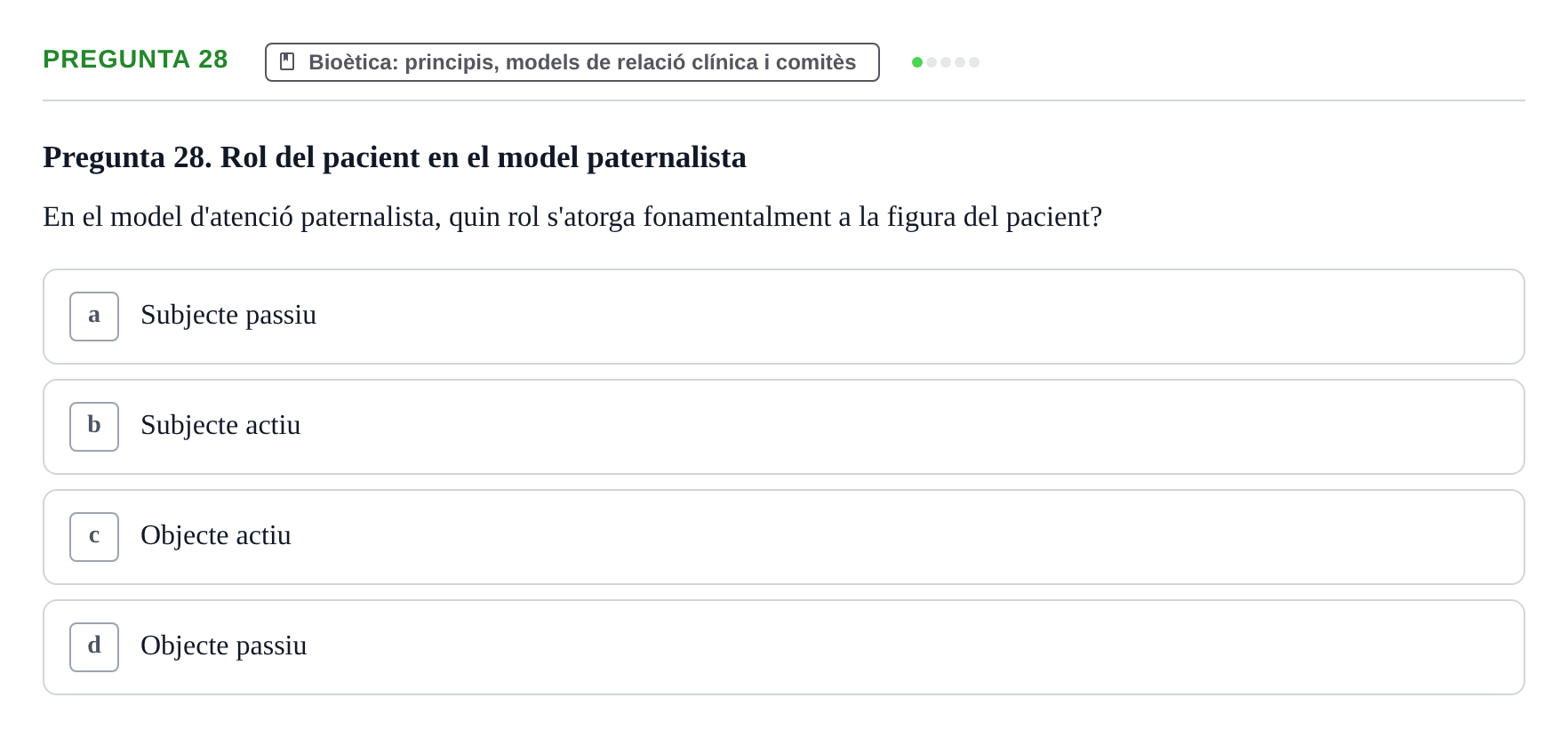 Enunciado: Pregunta 28 · ètica i legislaciò en infermeria UB 2023