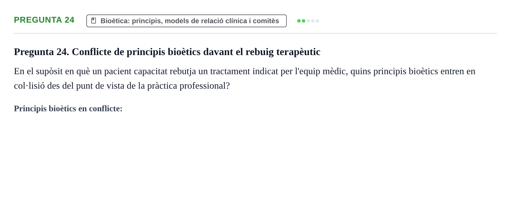 Enunciado: Pregunta 24 · ètica i legislaciò en infermeria UB Examen d'Ètica i Legislació en Infermeria