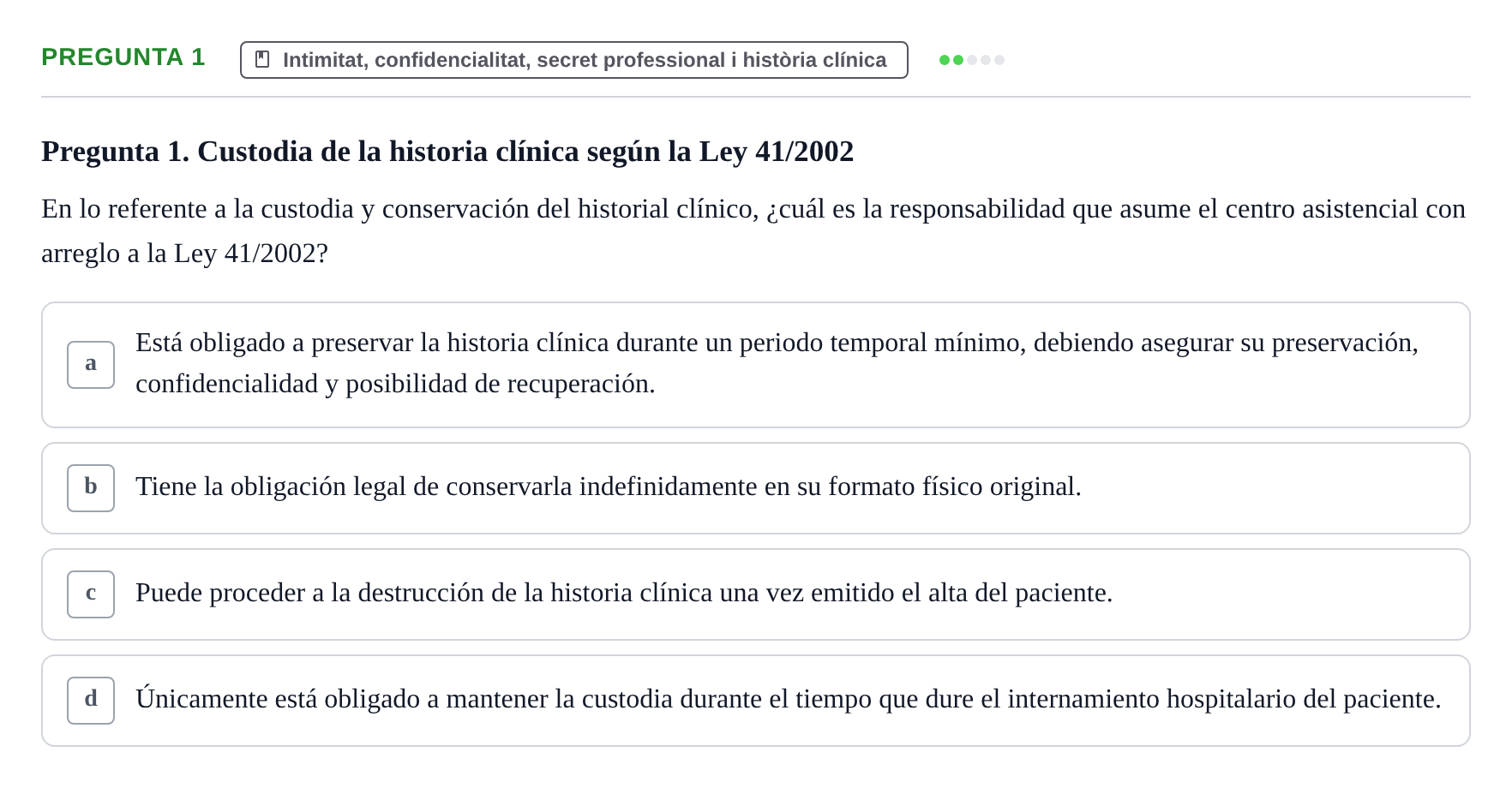 Enunciado: Pregunta 1 · ètica i legislaciò en infermeria UB 2002