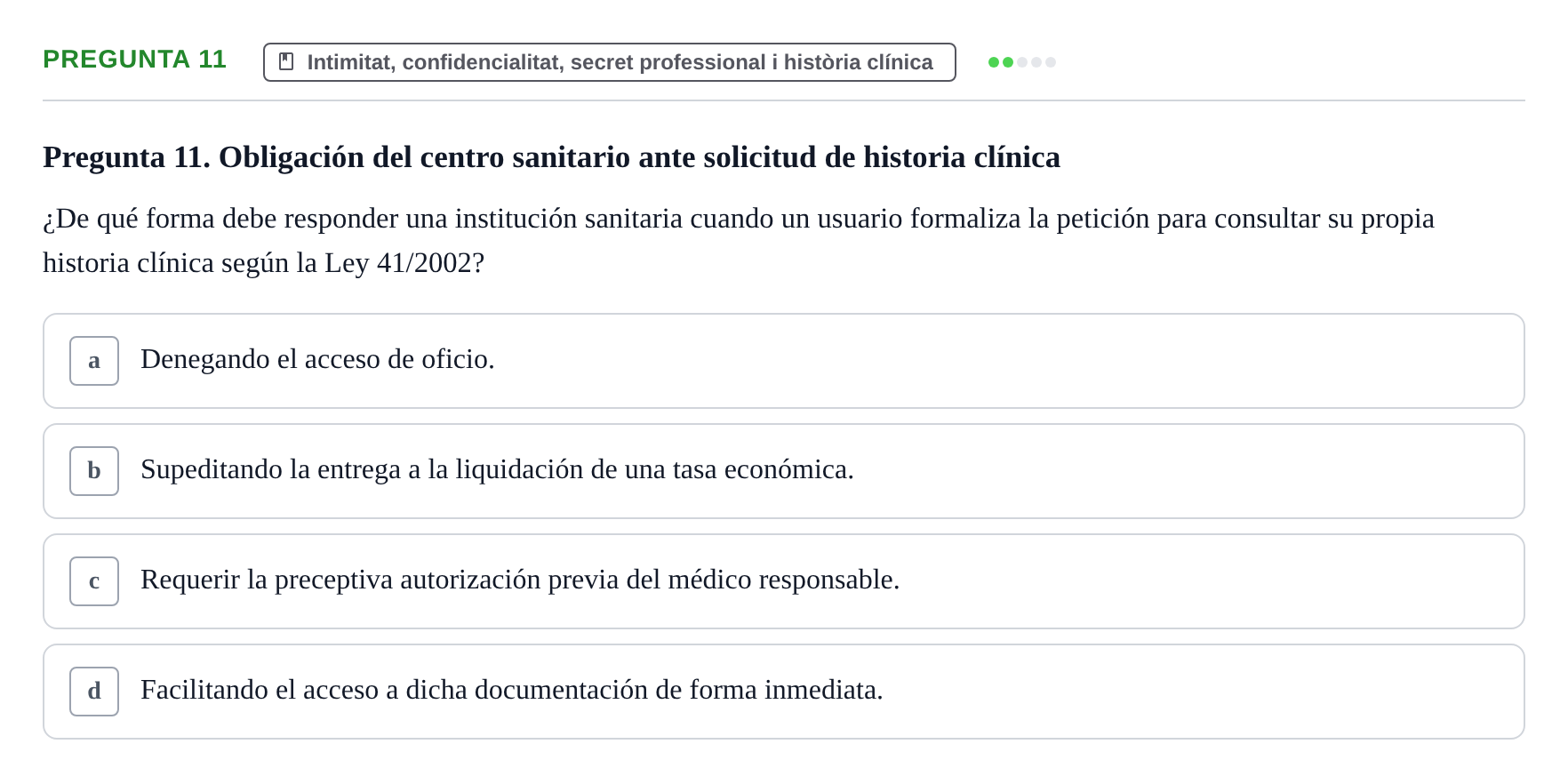 Enunciado: Pregunta 11 · ètica i legislaciò en infermeria UB 2002