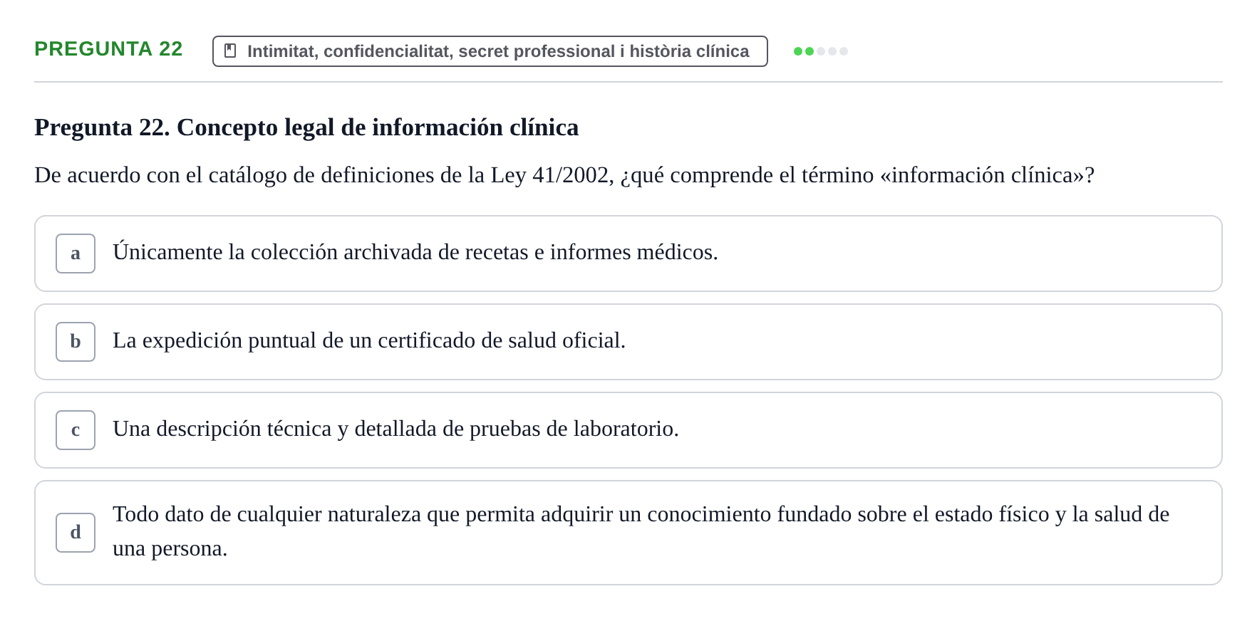 Enunciado: Pregunta 22 · ètica i legislaciò en infermeria UB 2002