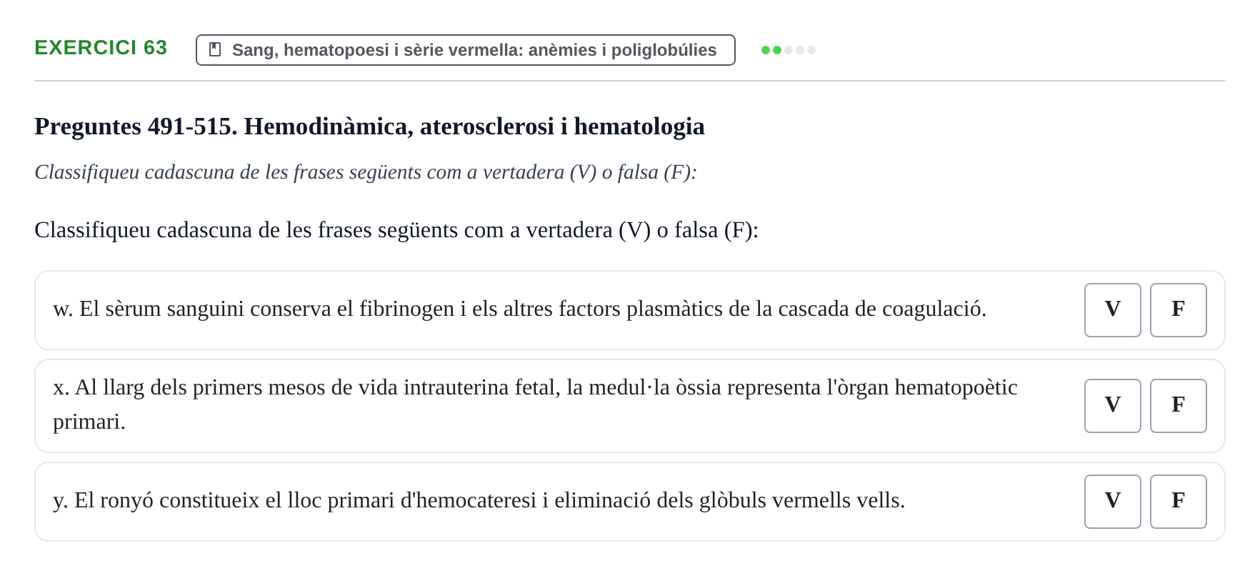 Enunciado: 63 - Sang, hematopoesi i sèrie vermella: anèmies…