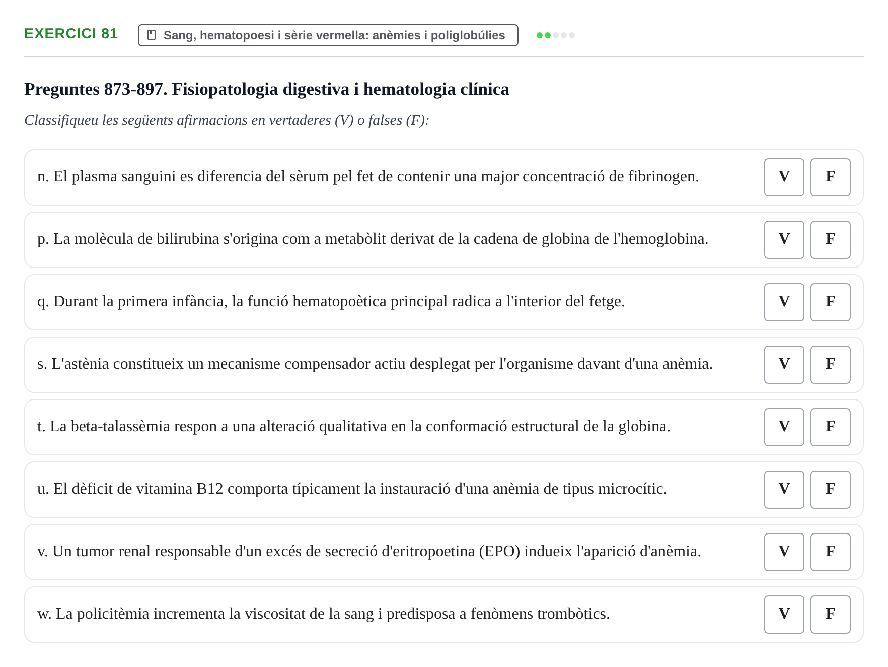 Enunciado: 81 - Sang, hematopoesi i sèrie vermella: anèmies…
