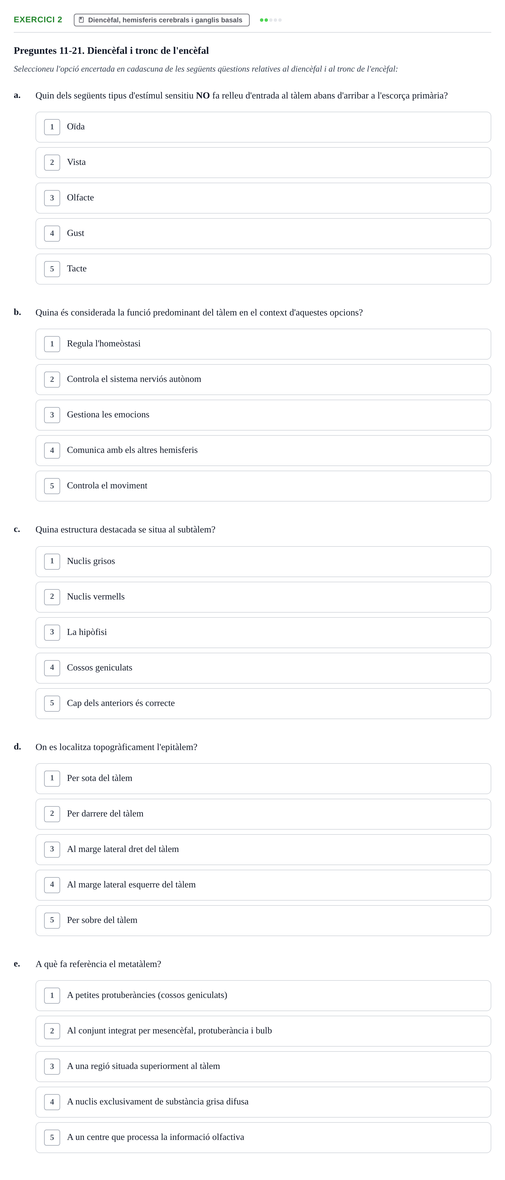 Enunciado: 2 - Diencèfal
