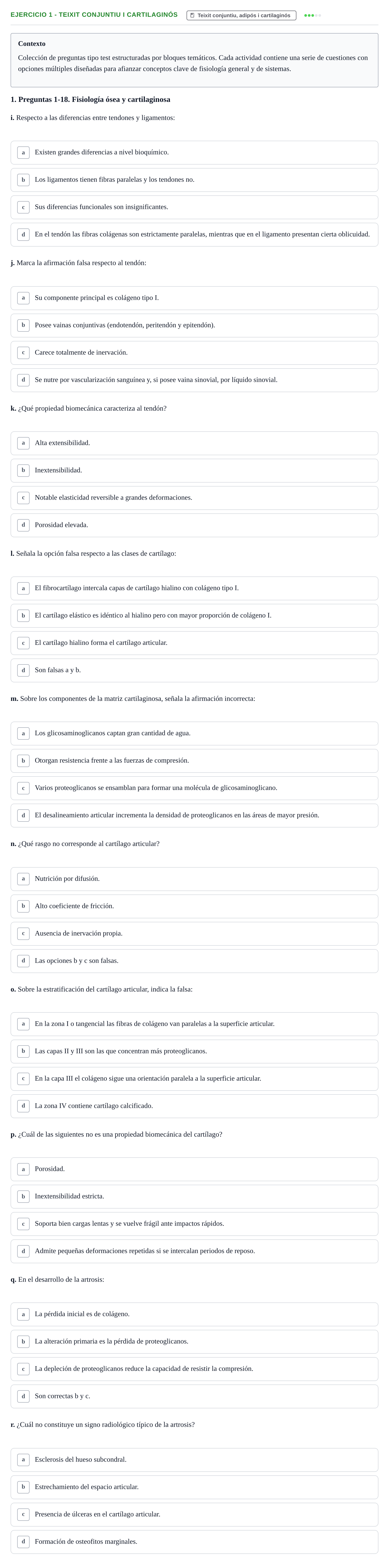 Enunciado: 1 - Teixit conjuntiu i cartilaginós