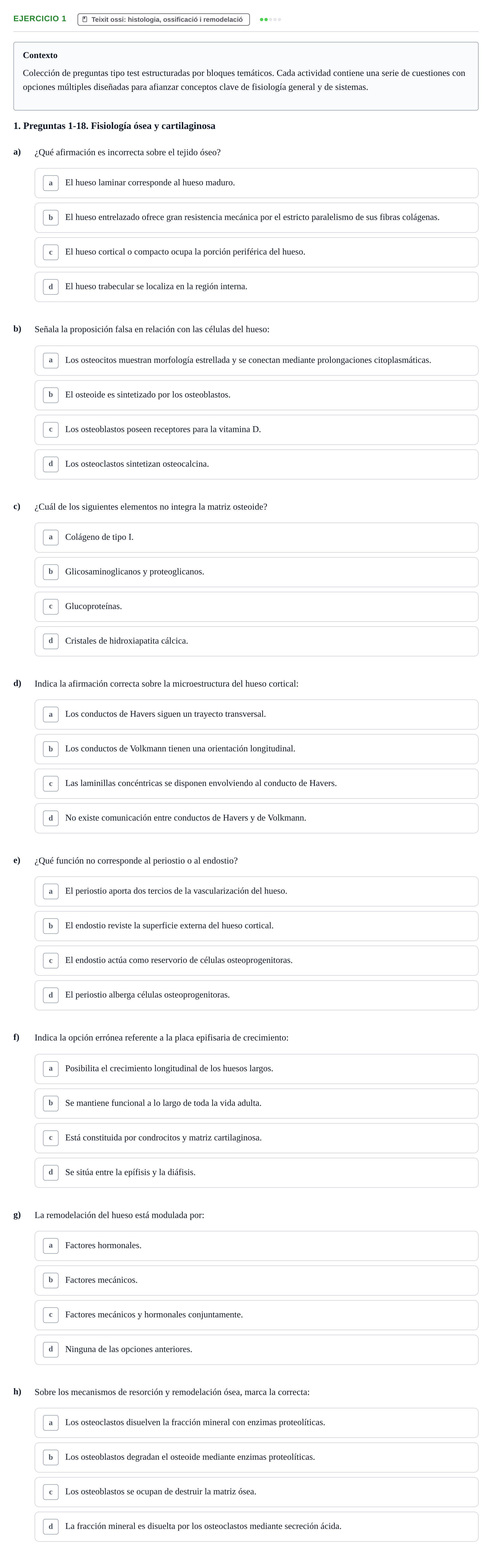 Enunciado: 1 - Teixit ossi