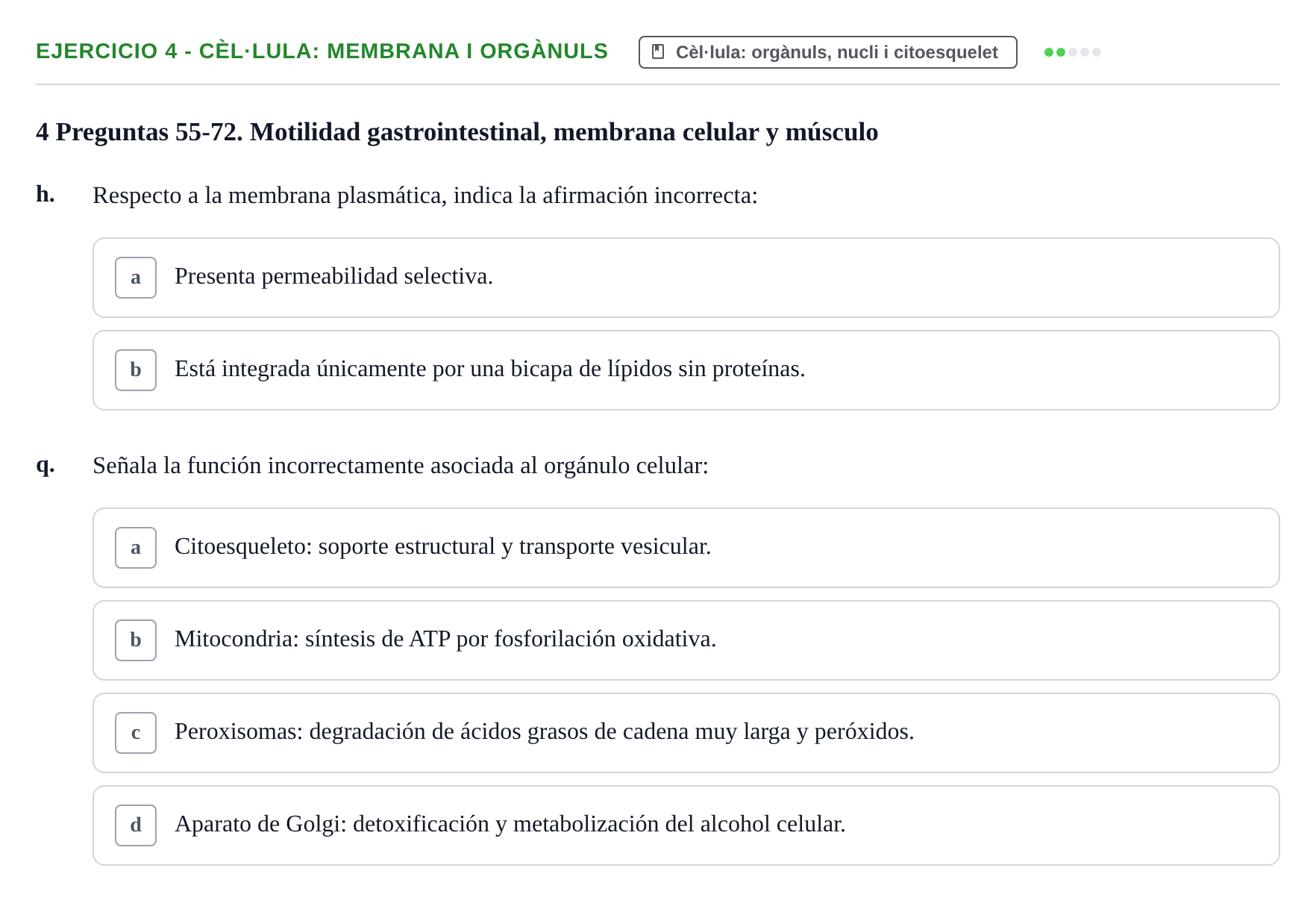 Enunciado: 4 - Cèl·lula: membrana i orgànuls