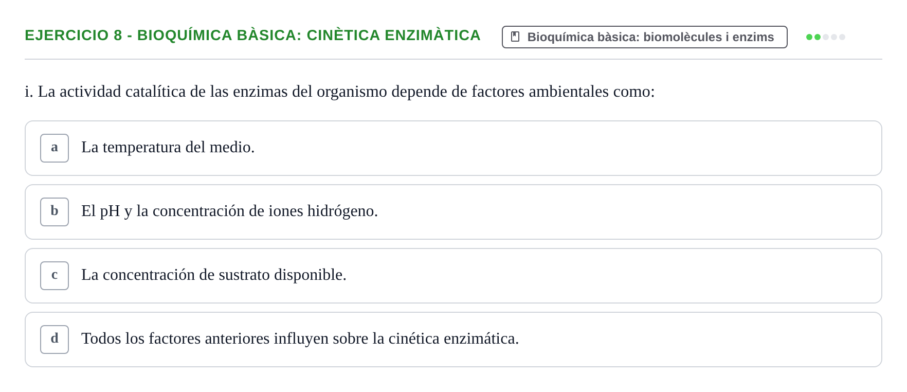 Enunciado: 8 - Bioquímica bàsica: cinètica enzimàtica