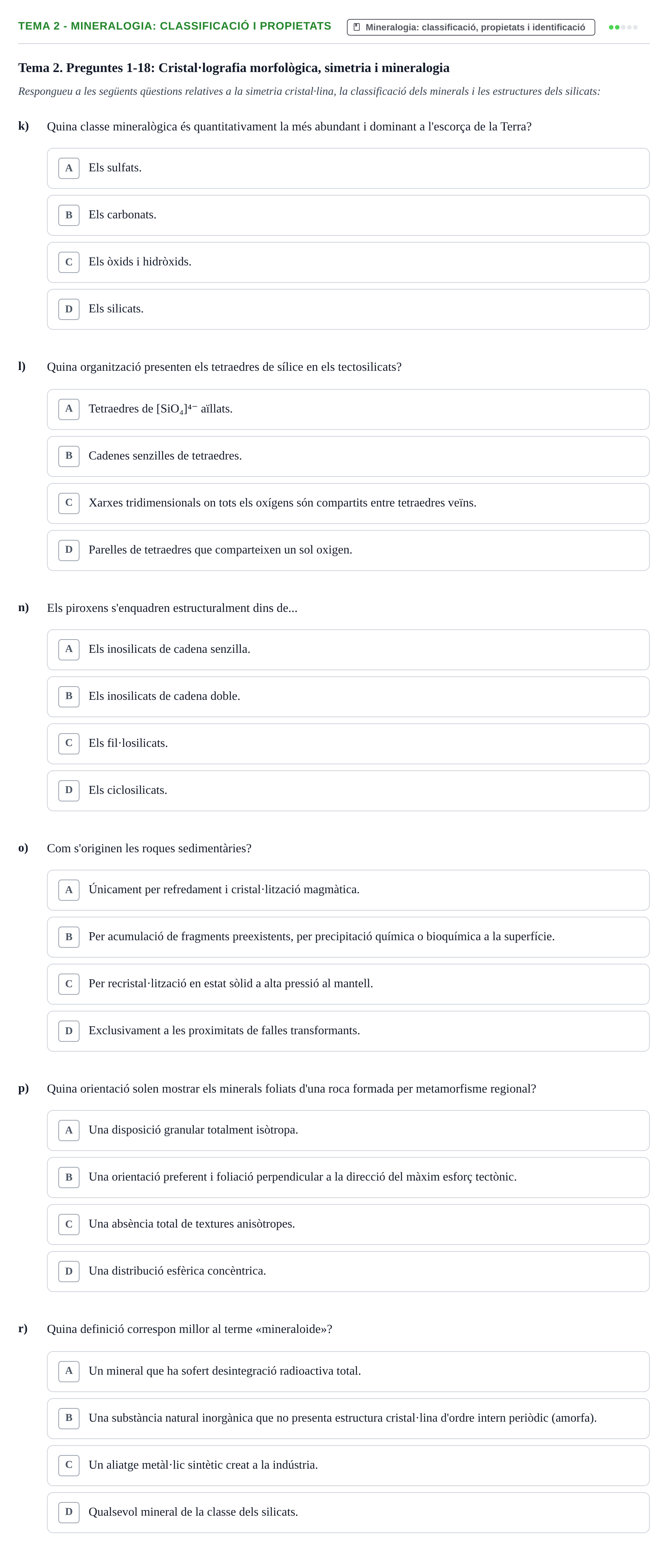 Enunciado: Tema 2 - Mineralogia: classificació i propietats