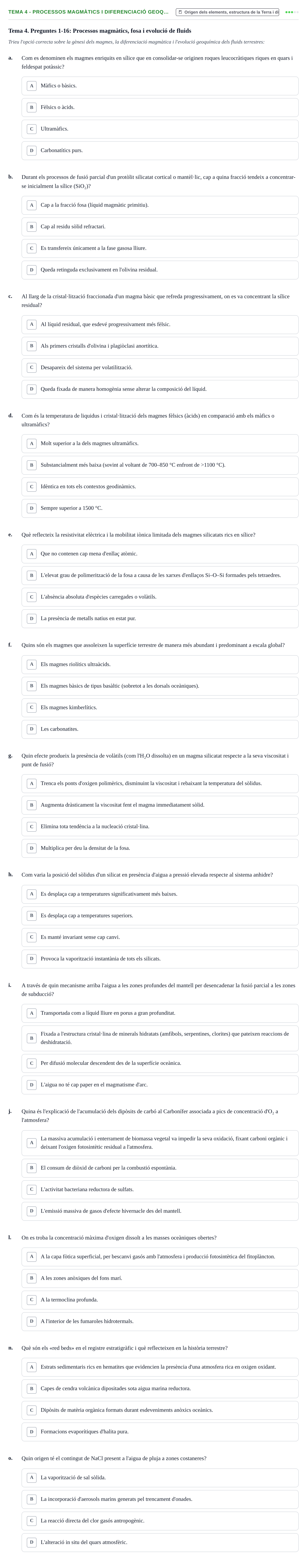 Enunciado: Tema 4 - Processos magmàtics i diferenciació geoq…