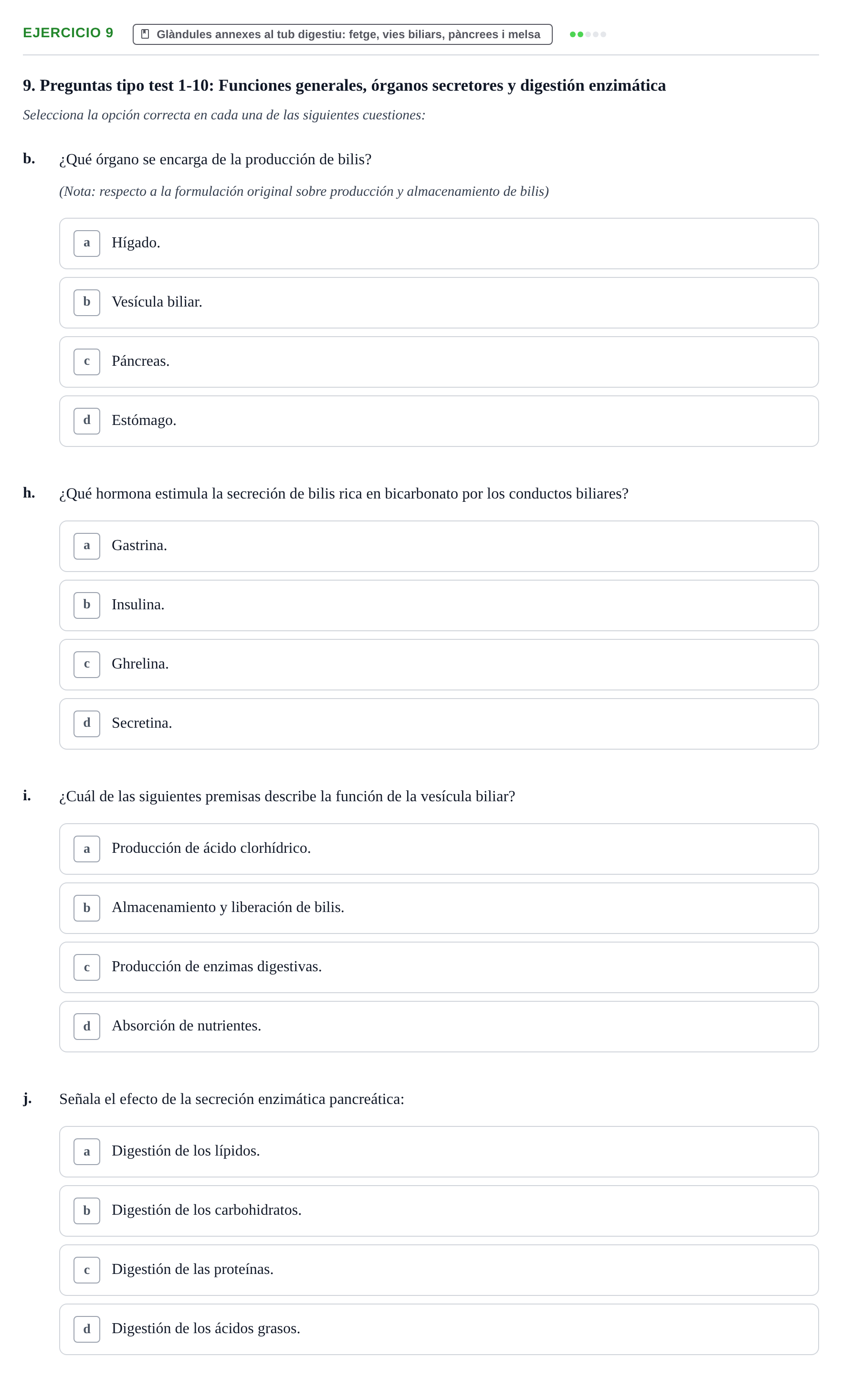 Enunciado: 9 - Glàndules annexes al tub digestiu