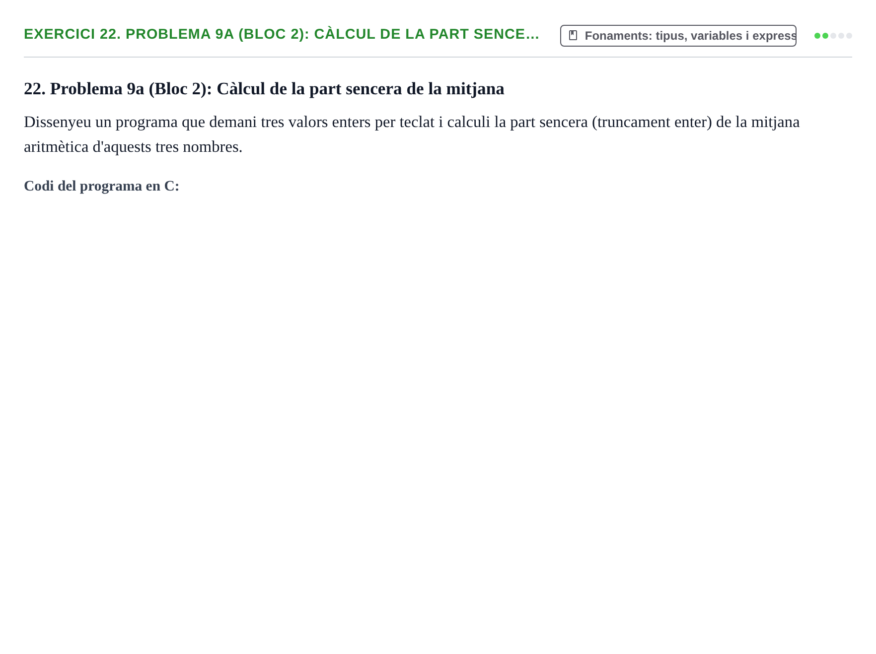 Enunciado: 22. Problema 9a (Bloc 2): Càlcul de la part sence…