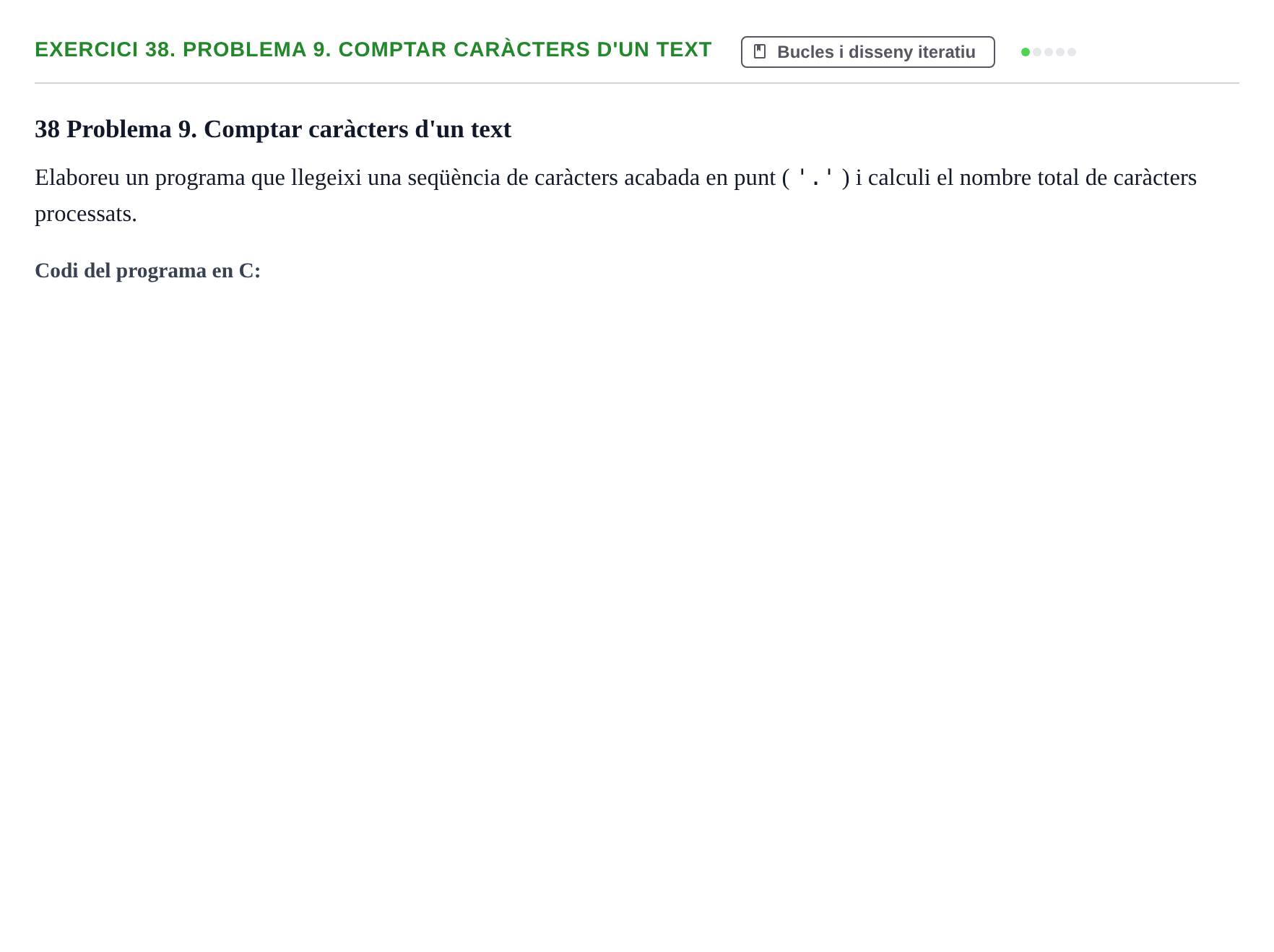 Enunciado: 38. Problema 9. Comptar caràcters d'un text