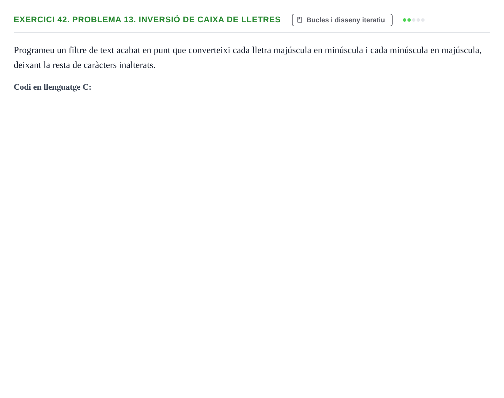 Enunciado: 42. Problema 13. Inversió de caixa de lletres
