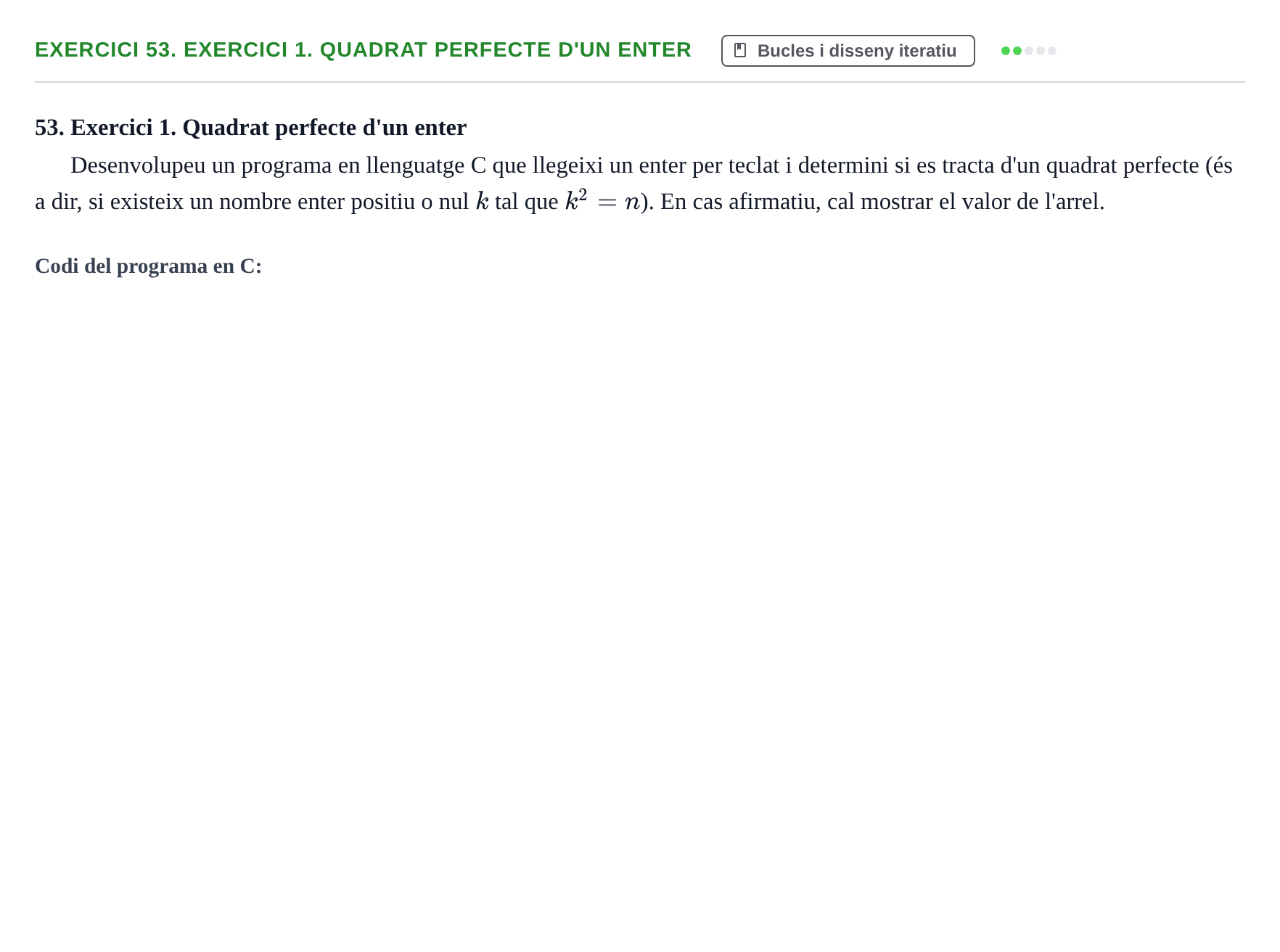 Enunciado: 53. Exercici 1. Quadrat perfecte d'un enter