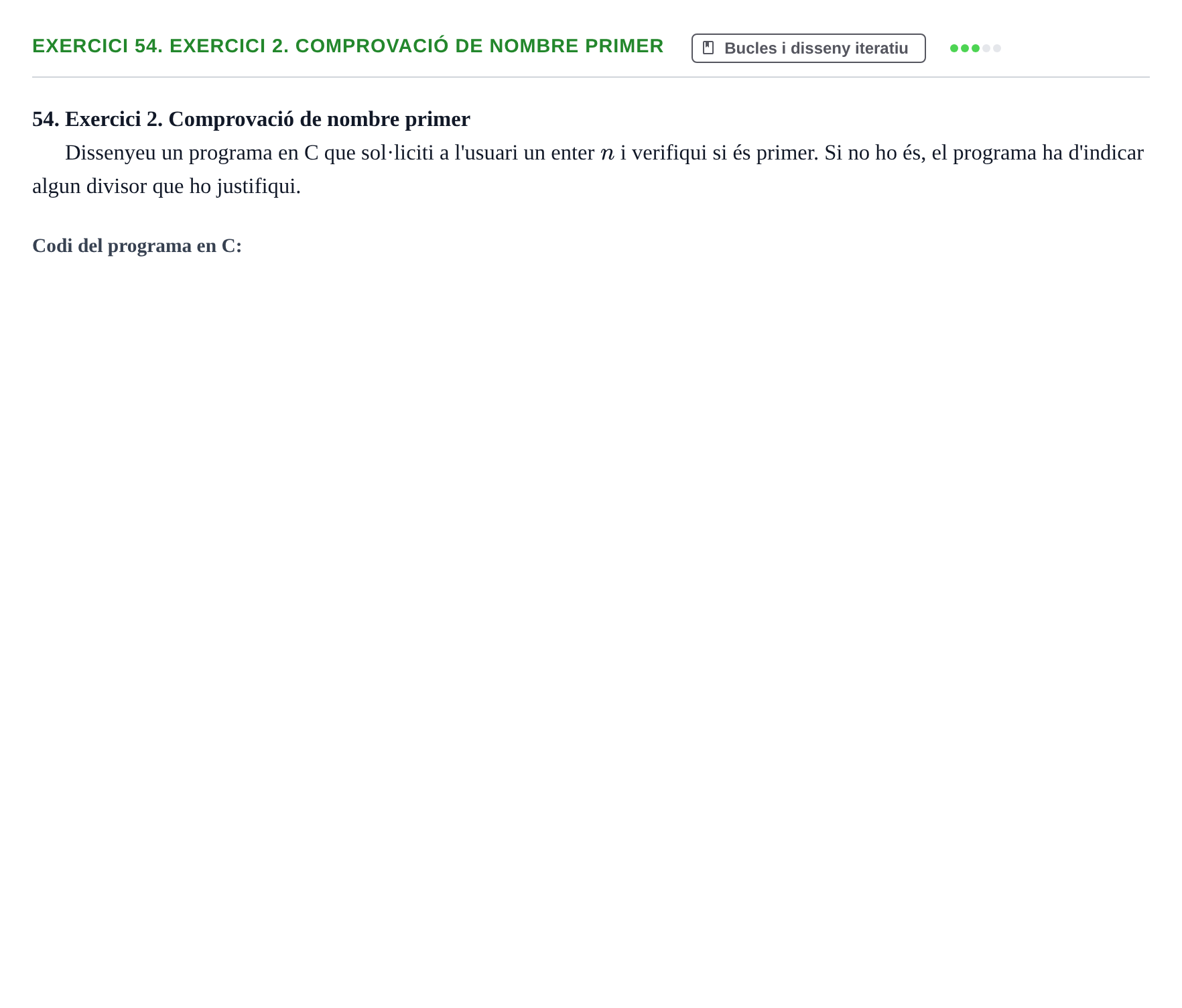 Enunciado: 54. Exercici 2. Comprovació de nombre primer