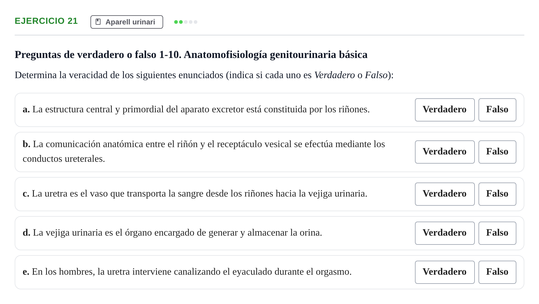 Enunciado: 21 - Aparell urinari