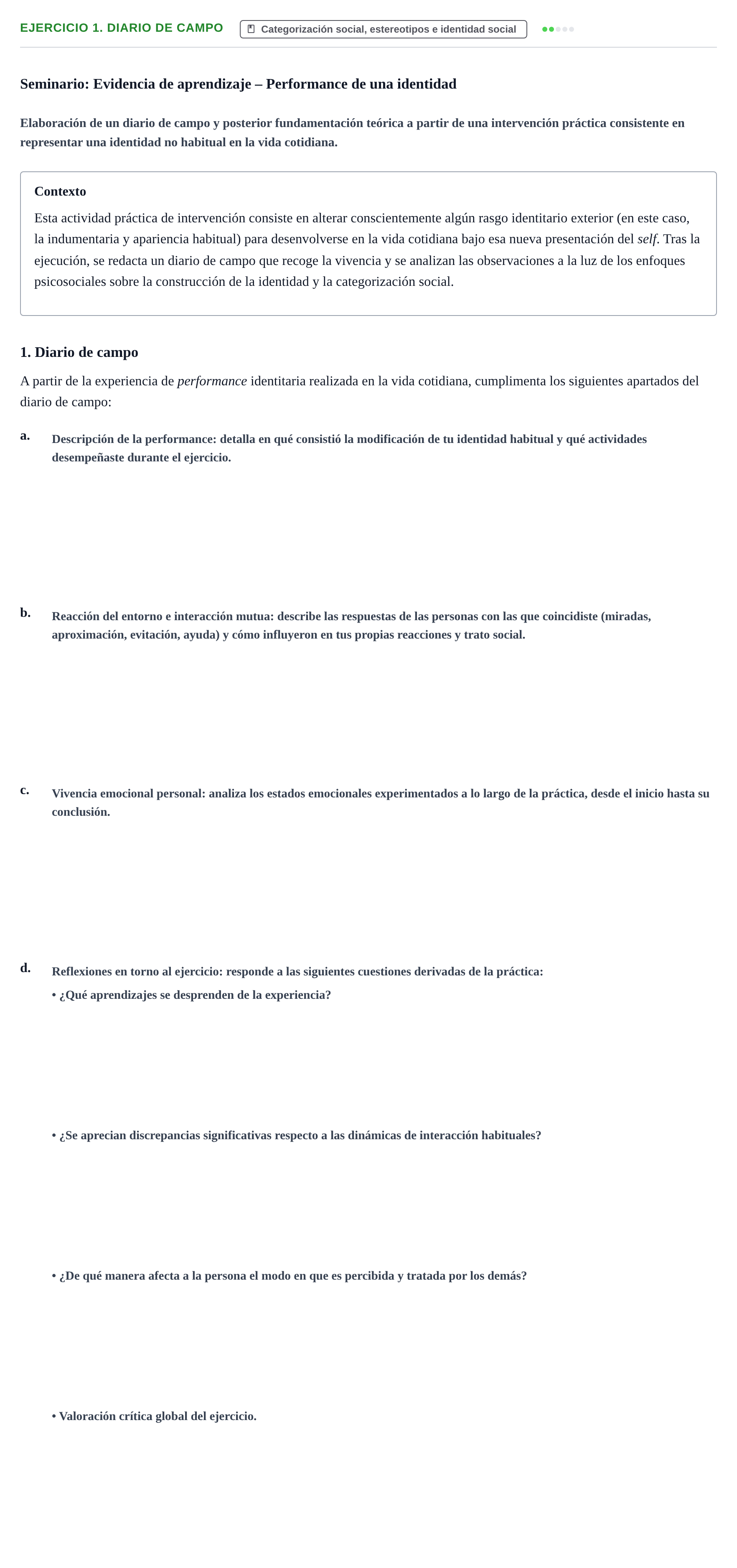 Enunciado: 1. Diario de campo