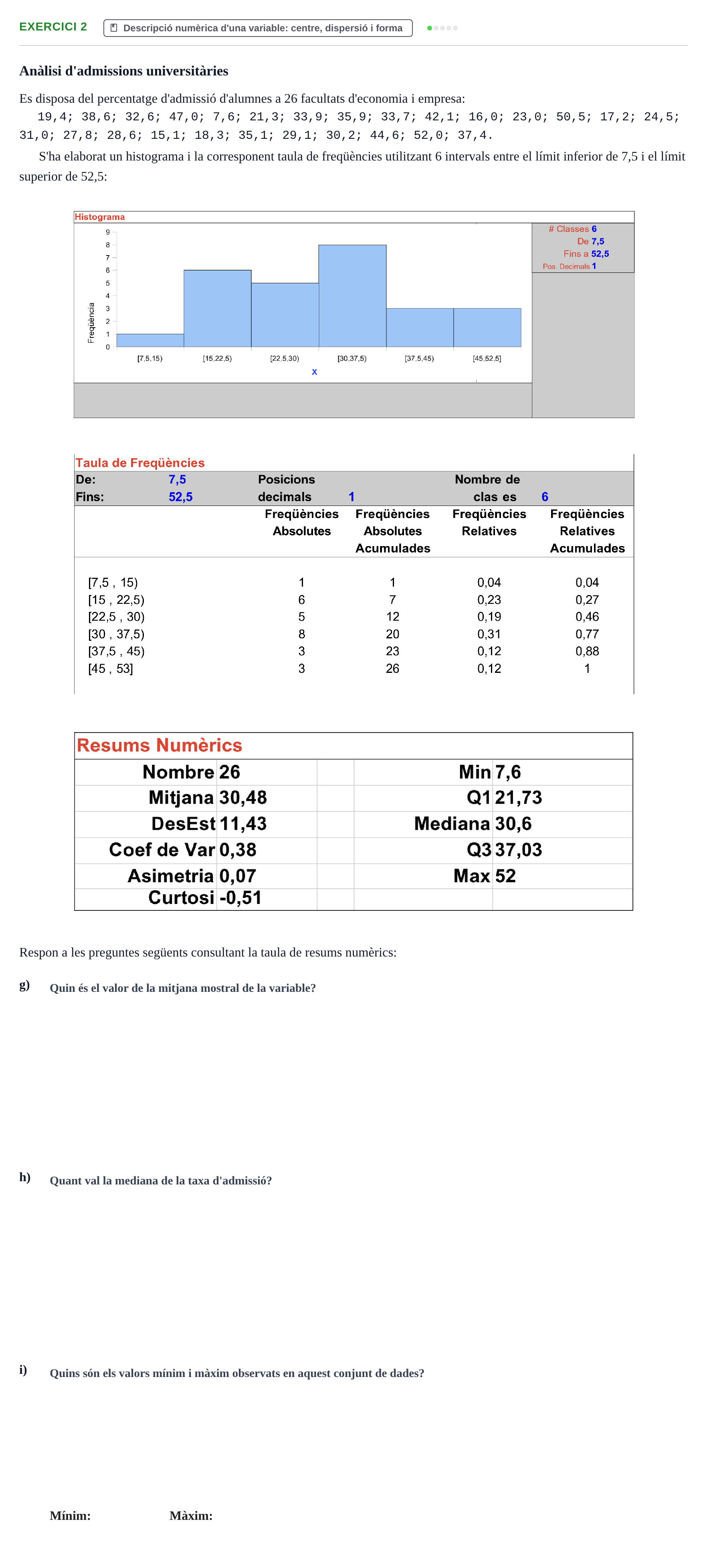 Enunciado: 2 - Descripció numèrica d'una variable