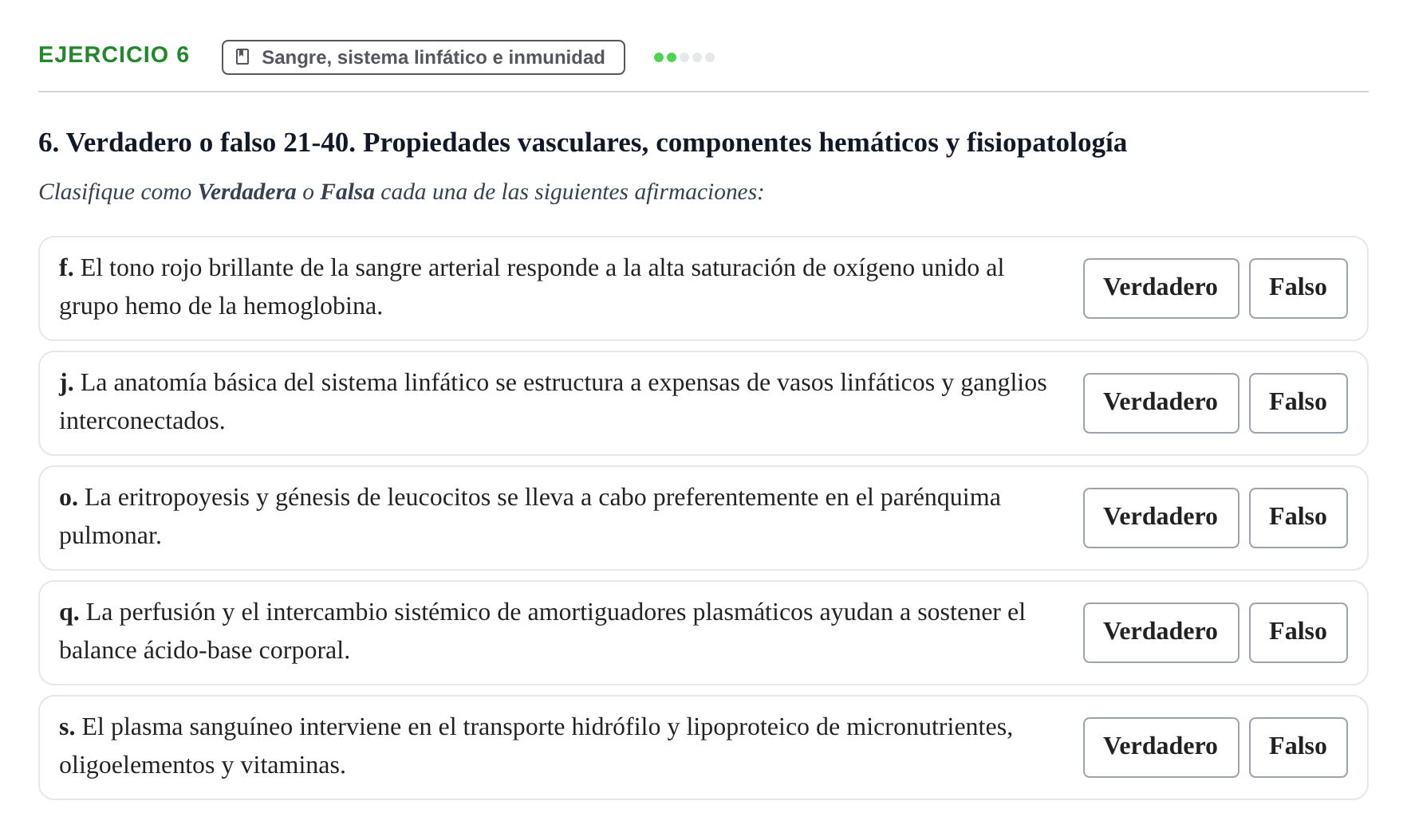 Enunciado: 6 - Sangre, sistema linfático e inmunidad