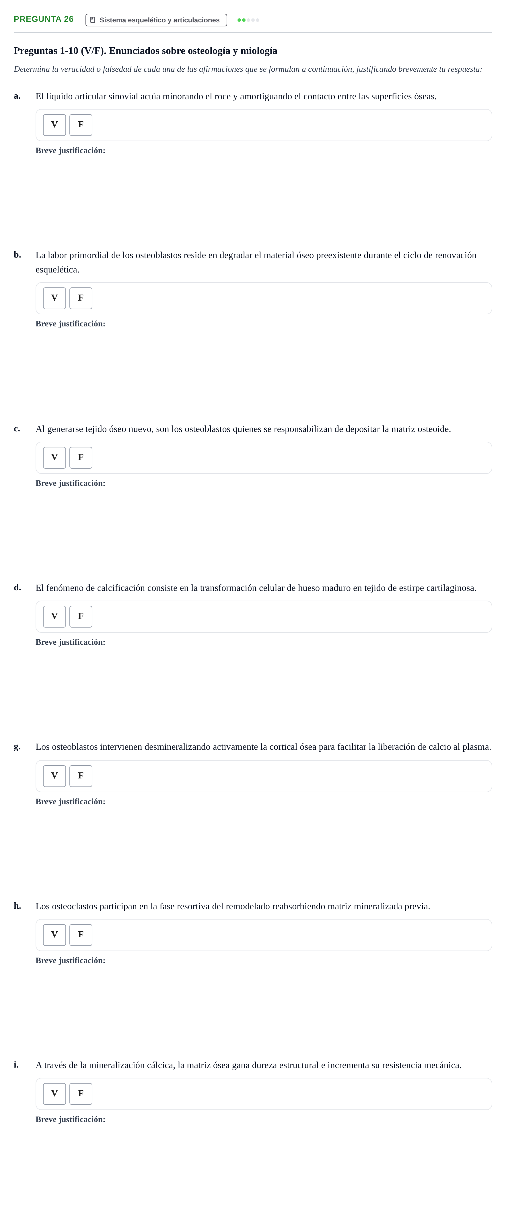 Enunciado: Pregunta 26 - Sistema esquelético y articulaciones