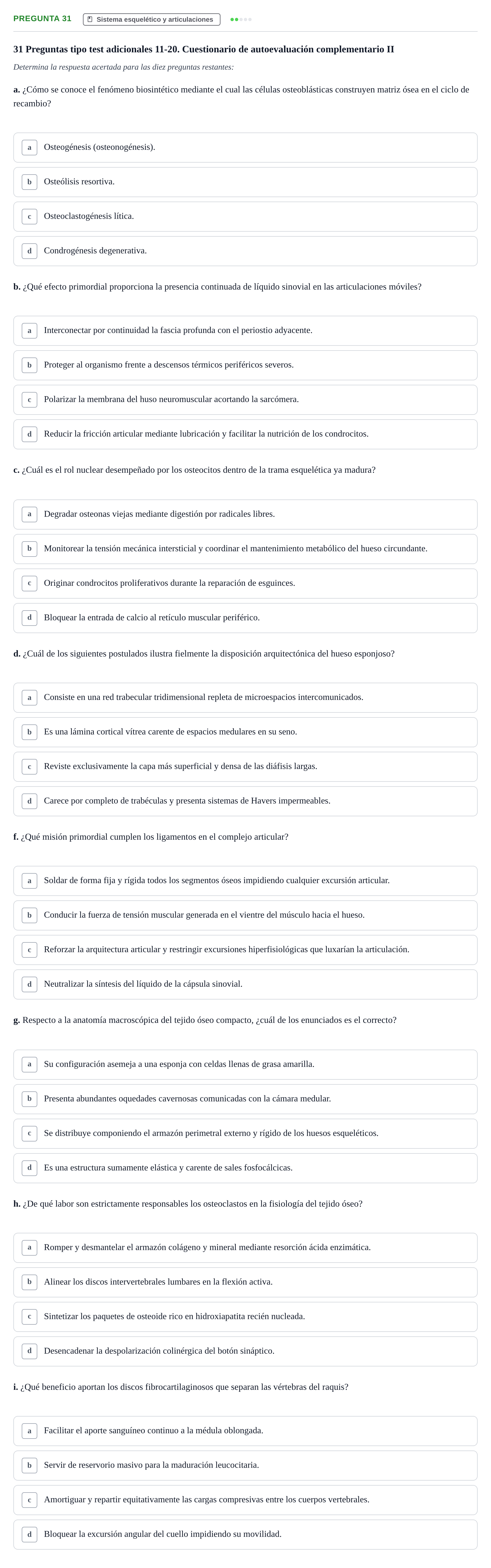 Enunciado: Pregunta 31 - Sistema esquelético y articulaciones