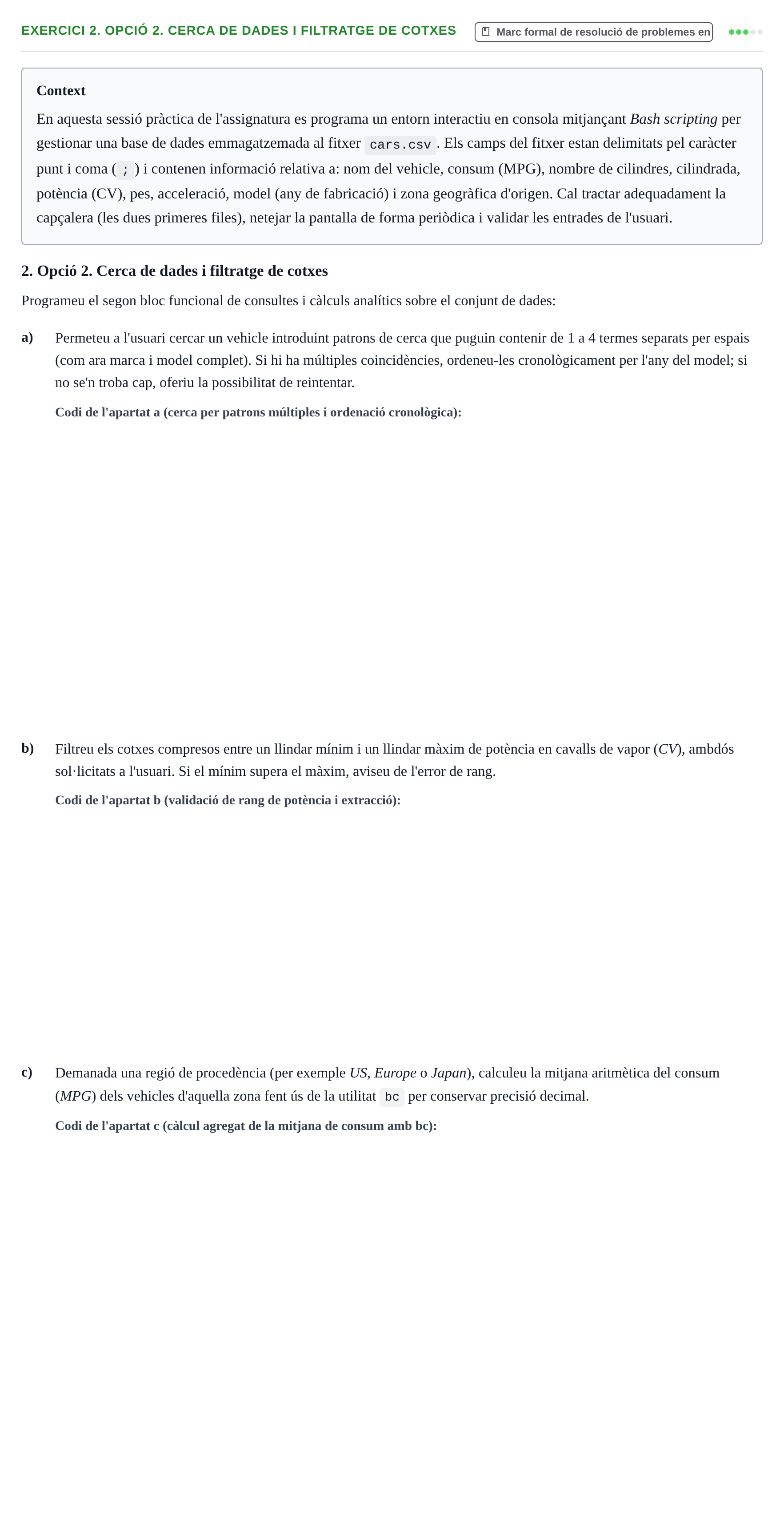 Enunciado: 2. Opció 2. Cerca de dades i filtratge de cotxes