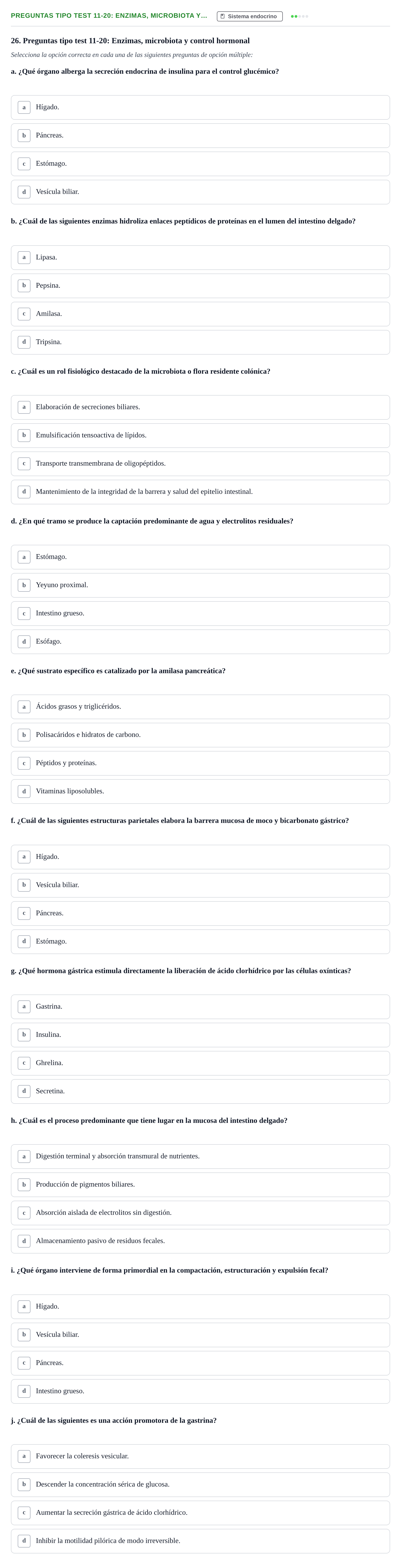 Enunciado: Preguntas tipo test 11-20: Enzimas, microbiota y…