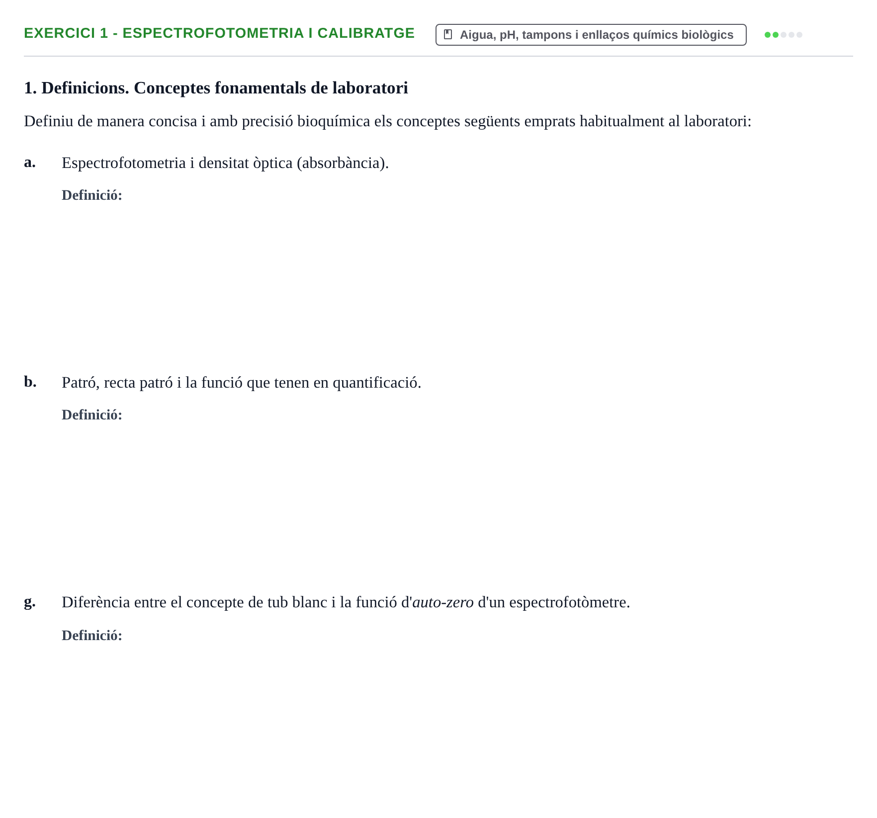 Enunciado: 1 - Espectrofotometria i calibratge