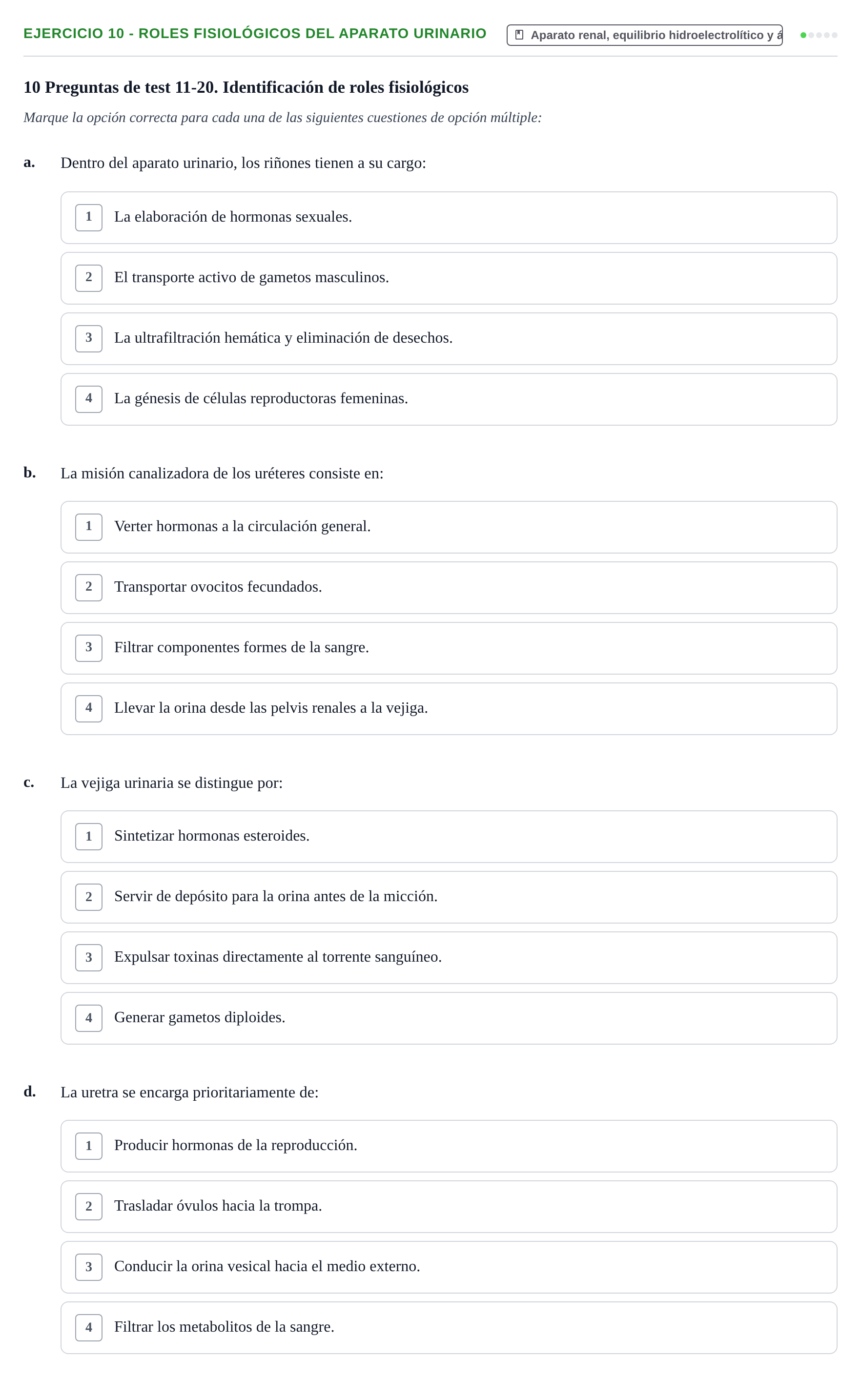 Enunciado: 10 - Roles fisiológicos del aparato urinario