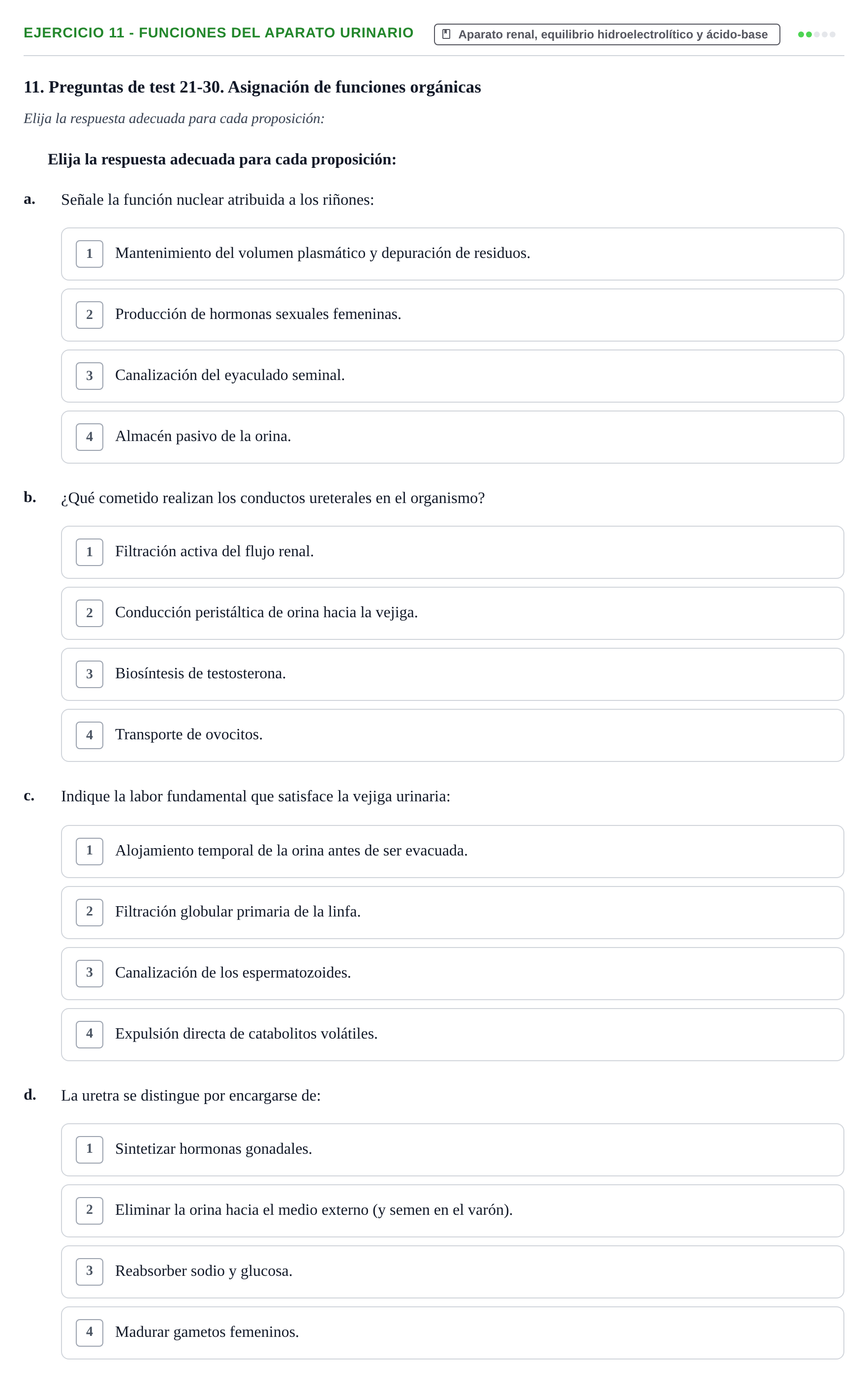 Enunciado: 11 - Funciones del aparato urinario