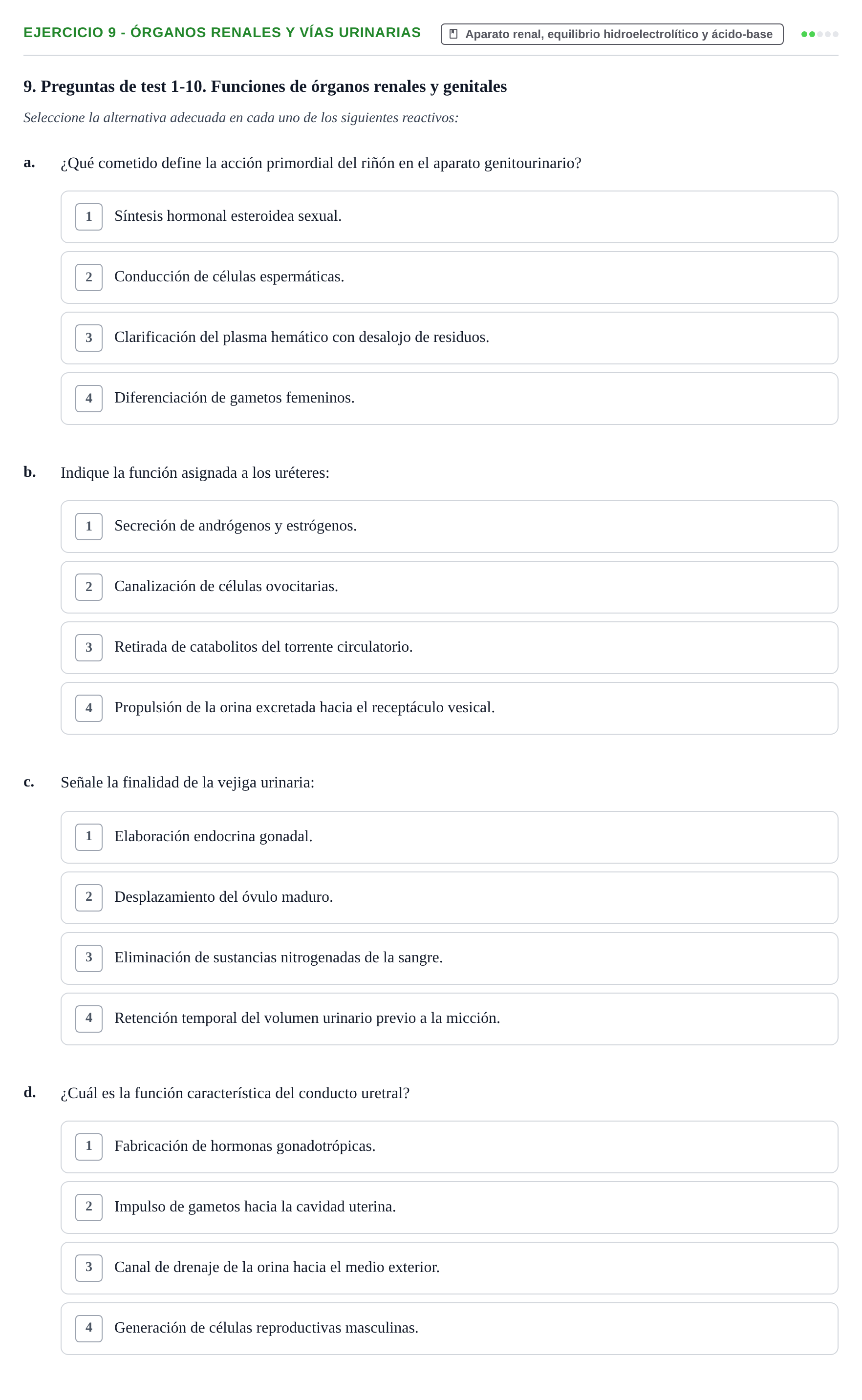 Enunciado: 9 - Órganos renales y vías urinarias