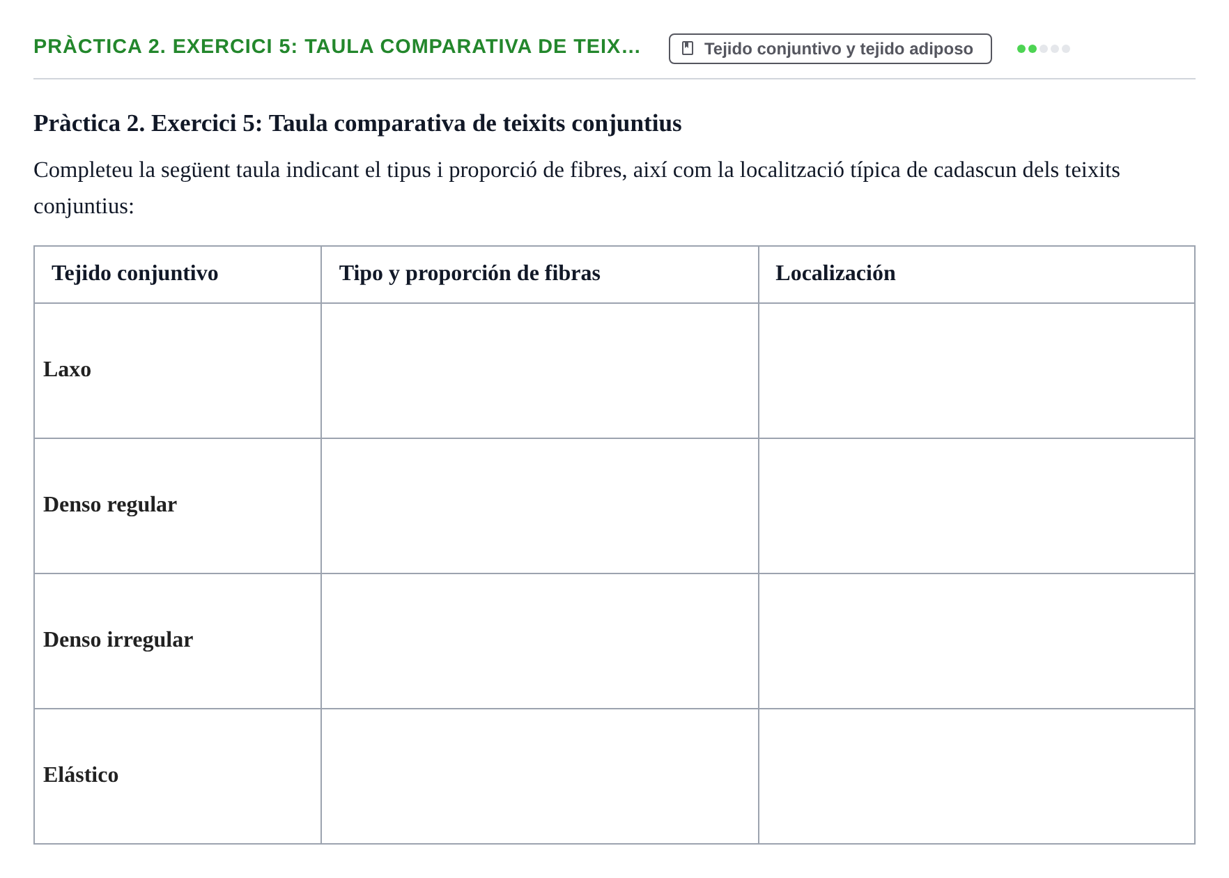 Enunciado: Pràctica 2. Exercici 5: Taula comparativa de teix…