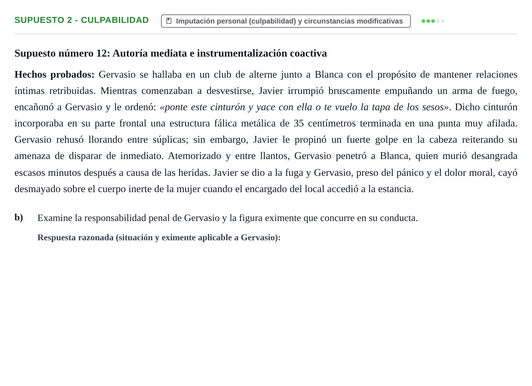 Enunciado: Supuesto 2 - Culpabilidad