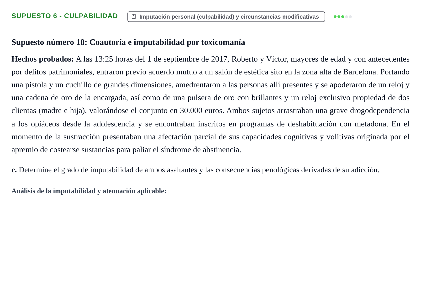 Enunciado: Supuesto 6 - Culpabilidad