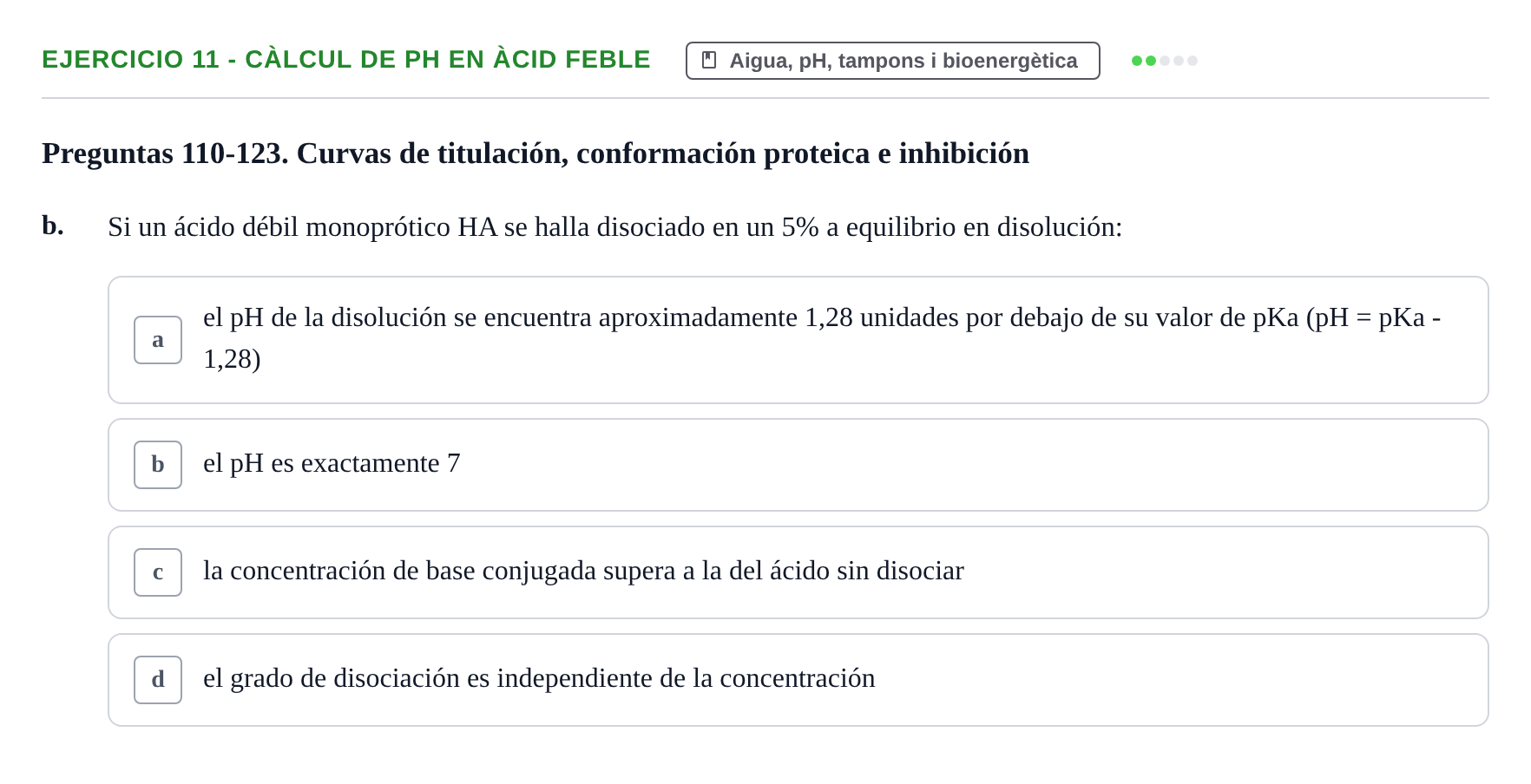 Enunciado: 11 - Càlcul de pH en àcid feble