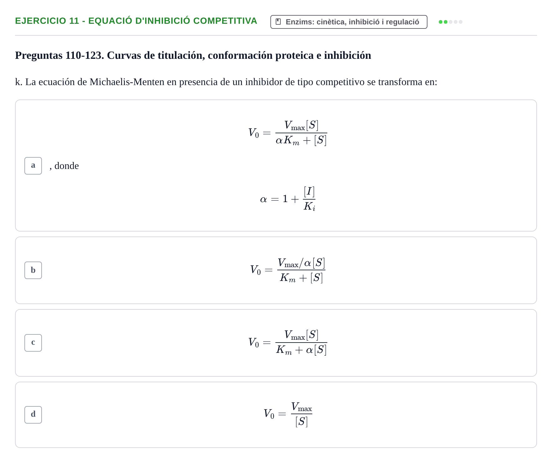 Enunciado: 11 - Equació d'inhibició competitiva