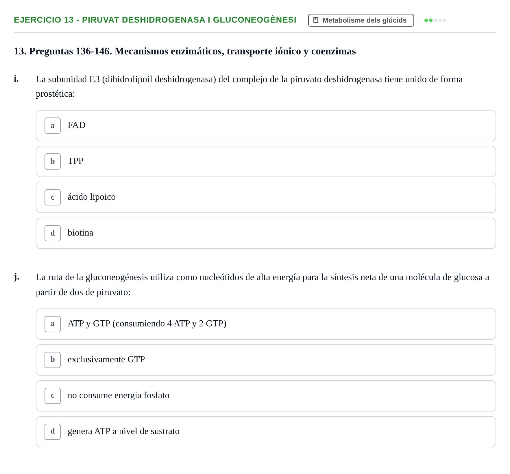 Enunciado: 13 - Piruvat deshidrogenasa i gluconeogènesi