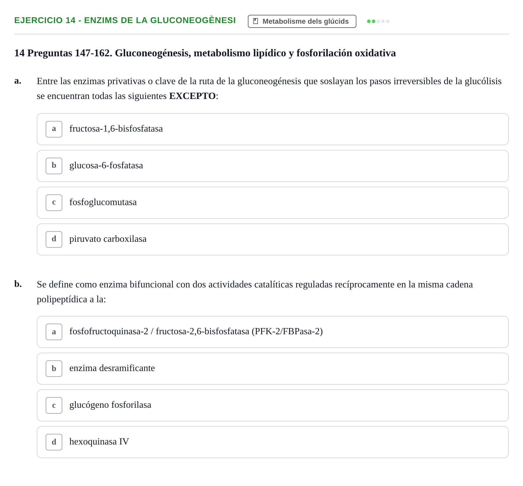 Enunciado: 14 - Enzims de la gluconeogènesi