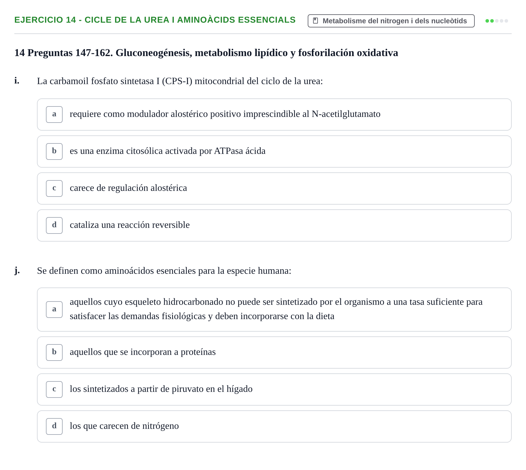 Enunciado: 14 - Cicle de la urea i aminoàcids essencials