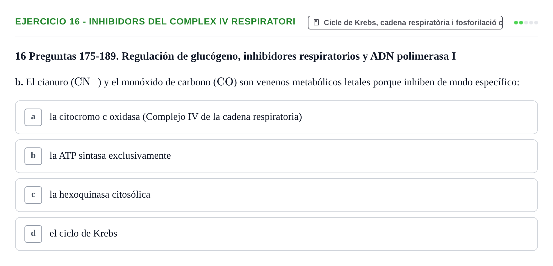 Enunciado: 16 - Inhibidors del complex IV respiratori