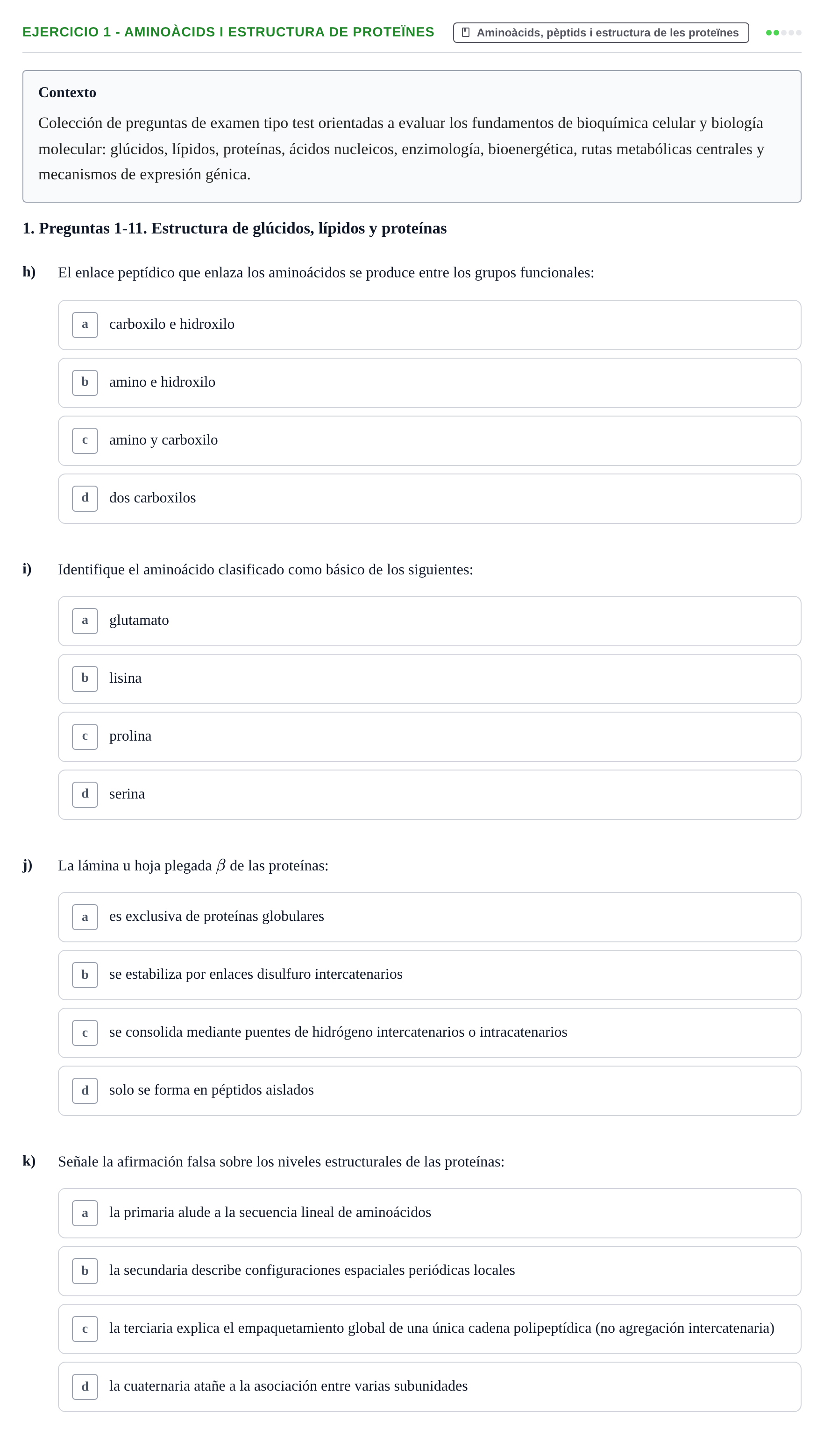 Enunciado: 1 - Aminoàcids i estructura de proteïnes