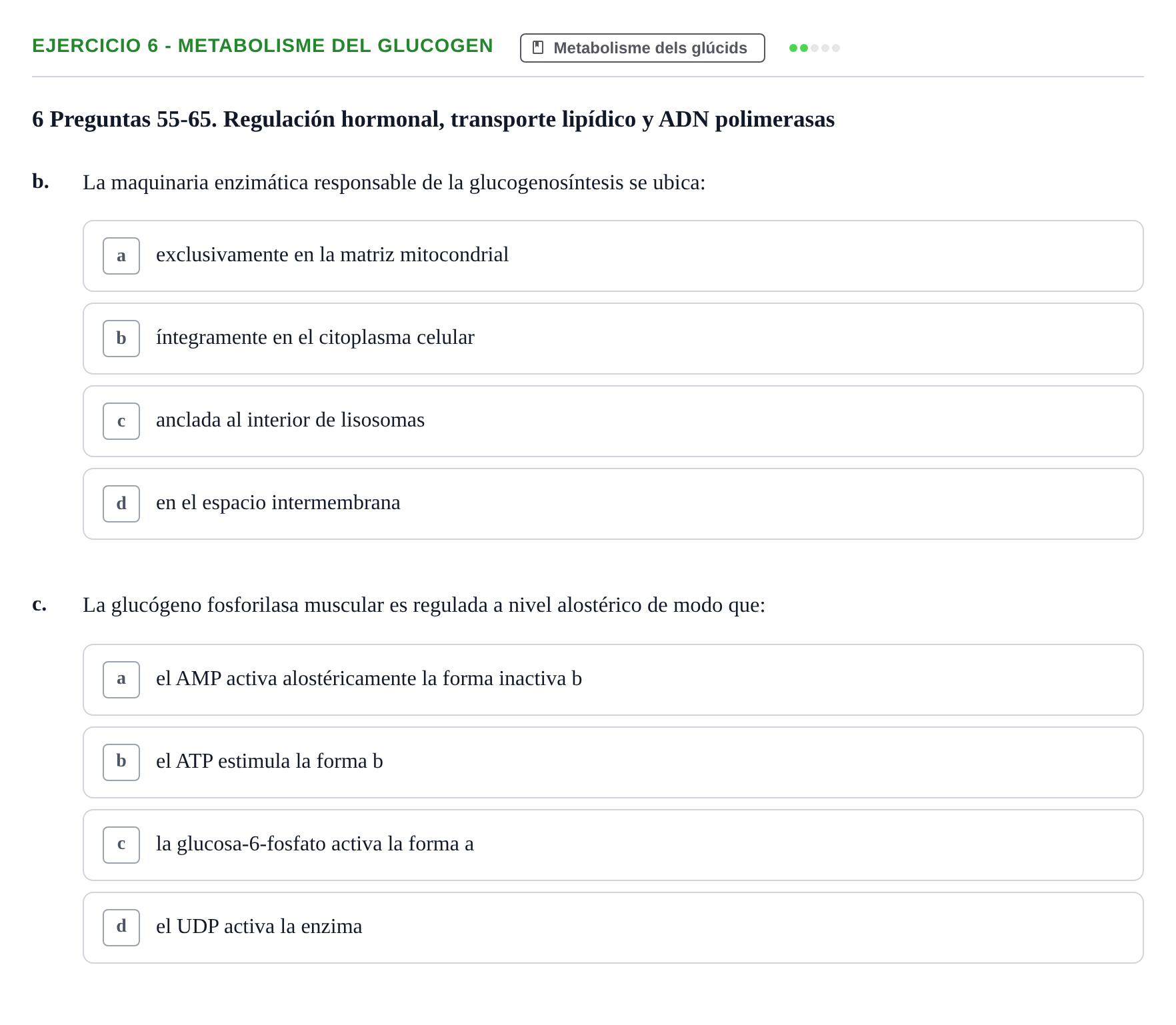 Enunciado: 6 - Metabolisme del glucogen