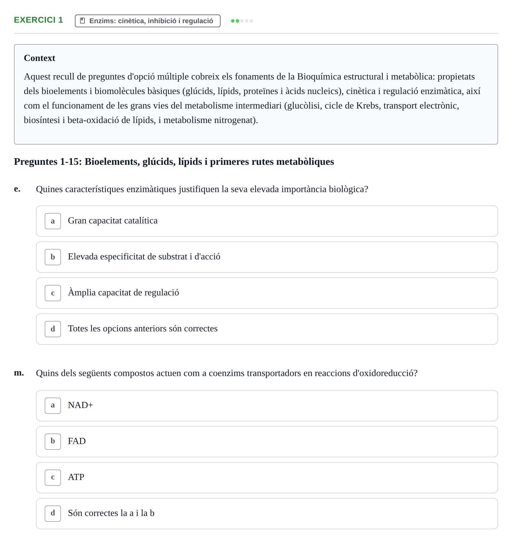 Enunciado: 1 - Enzims: cinètica, inhibició i regulació