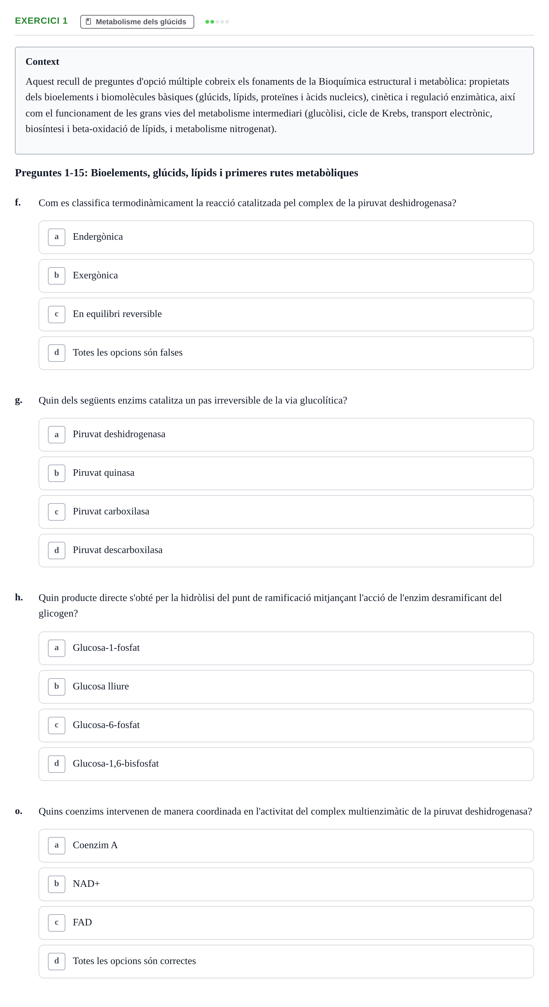 Enunciado: 1 - Metabolisme dels glúcids